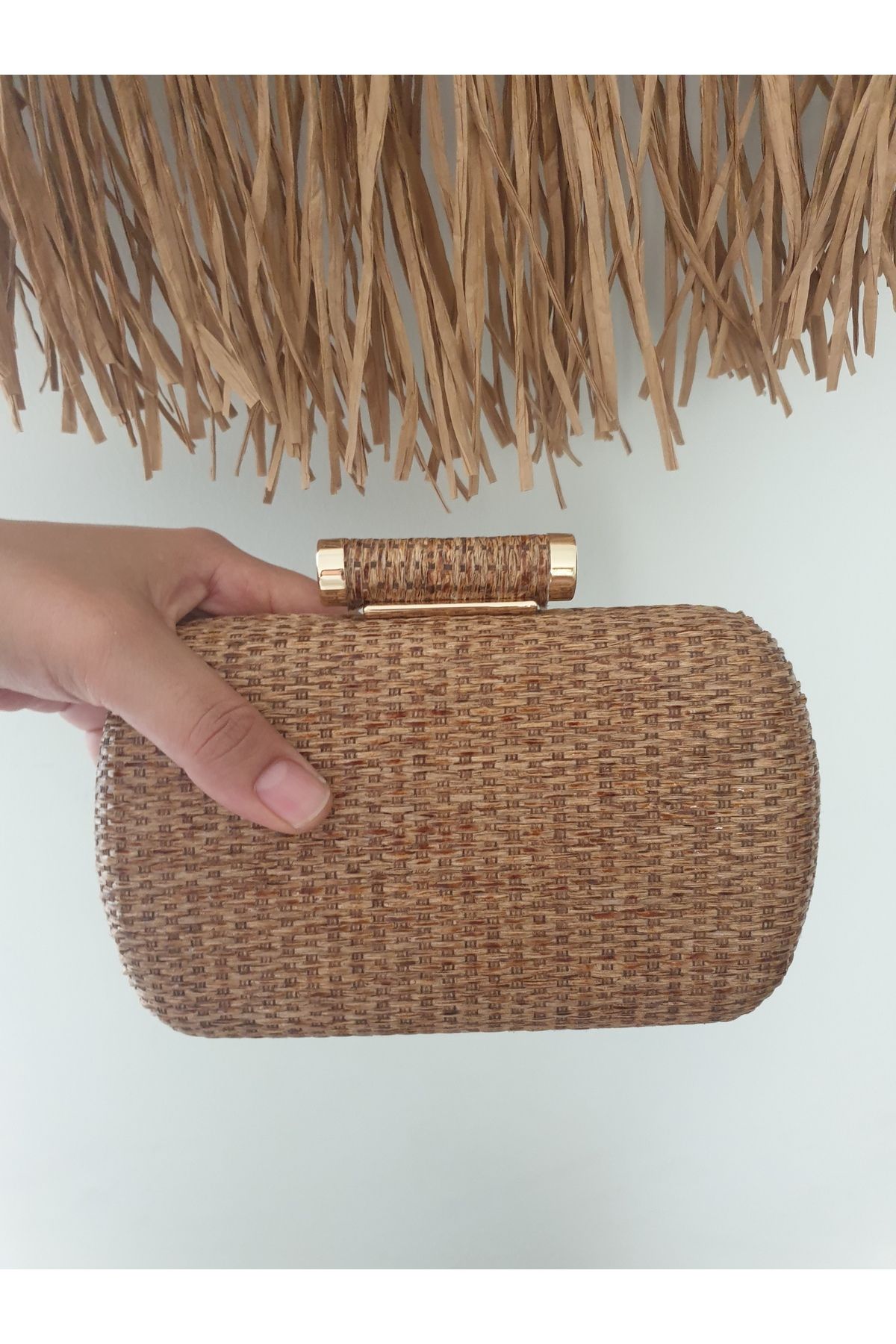 Butik Hasır görünümlü Şık Clutch Çanta El Çantası