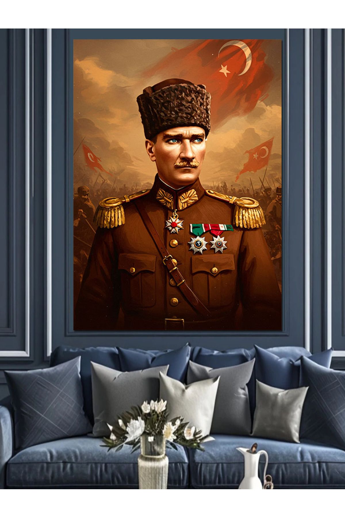 karizmart Bayrak Ve Mustafa Kemal Atatürk Dekoratif Kanvas - Mdf Ahşap Tablo