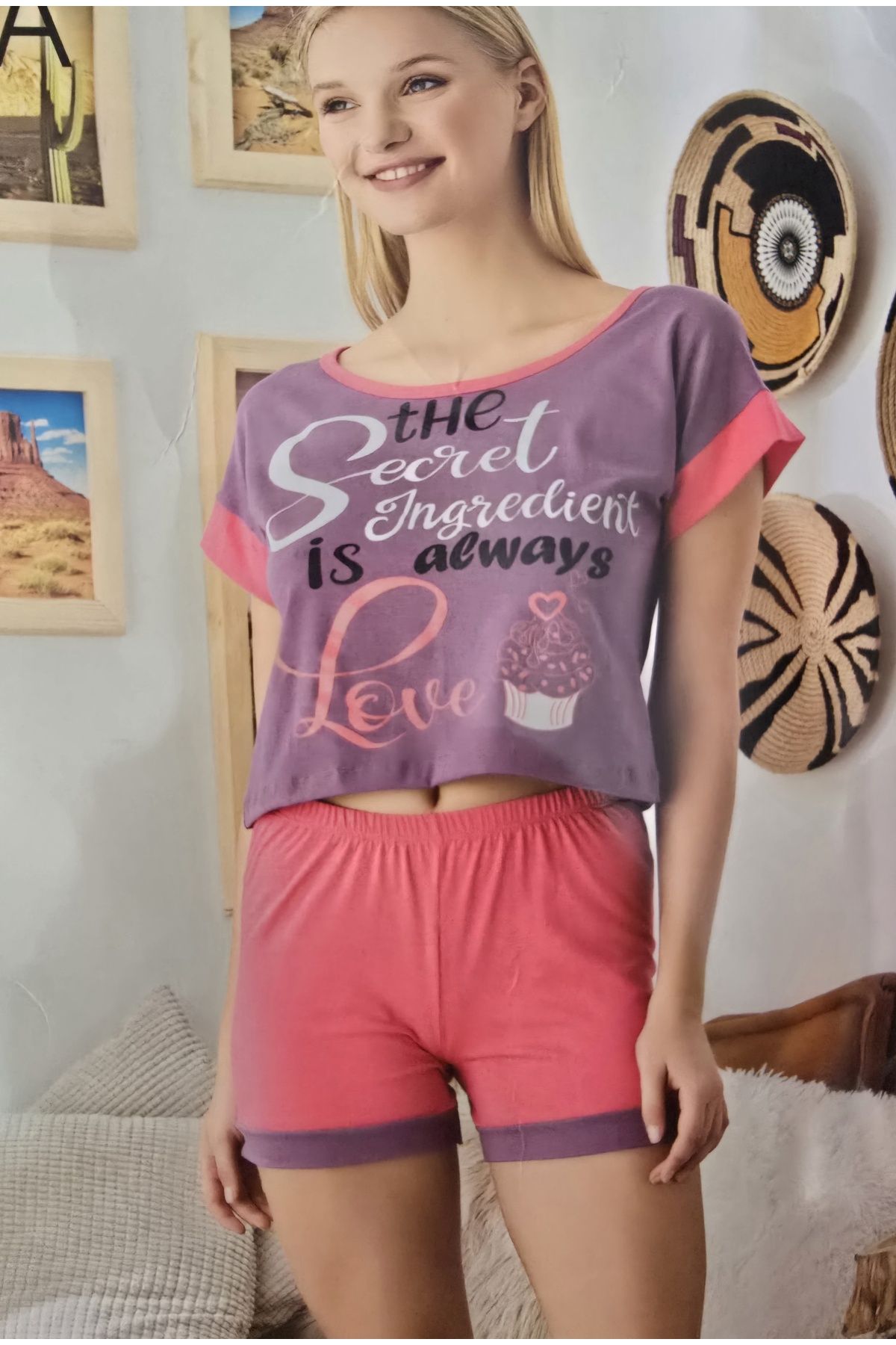 SWELLA Kadın kısa kol crop şort takım