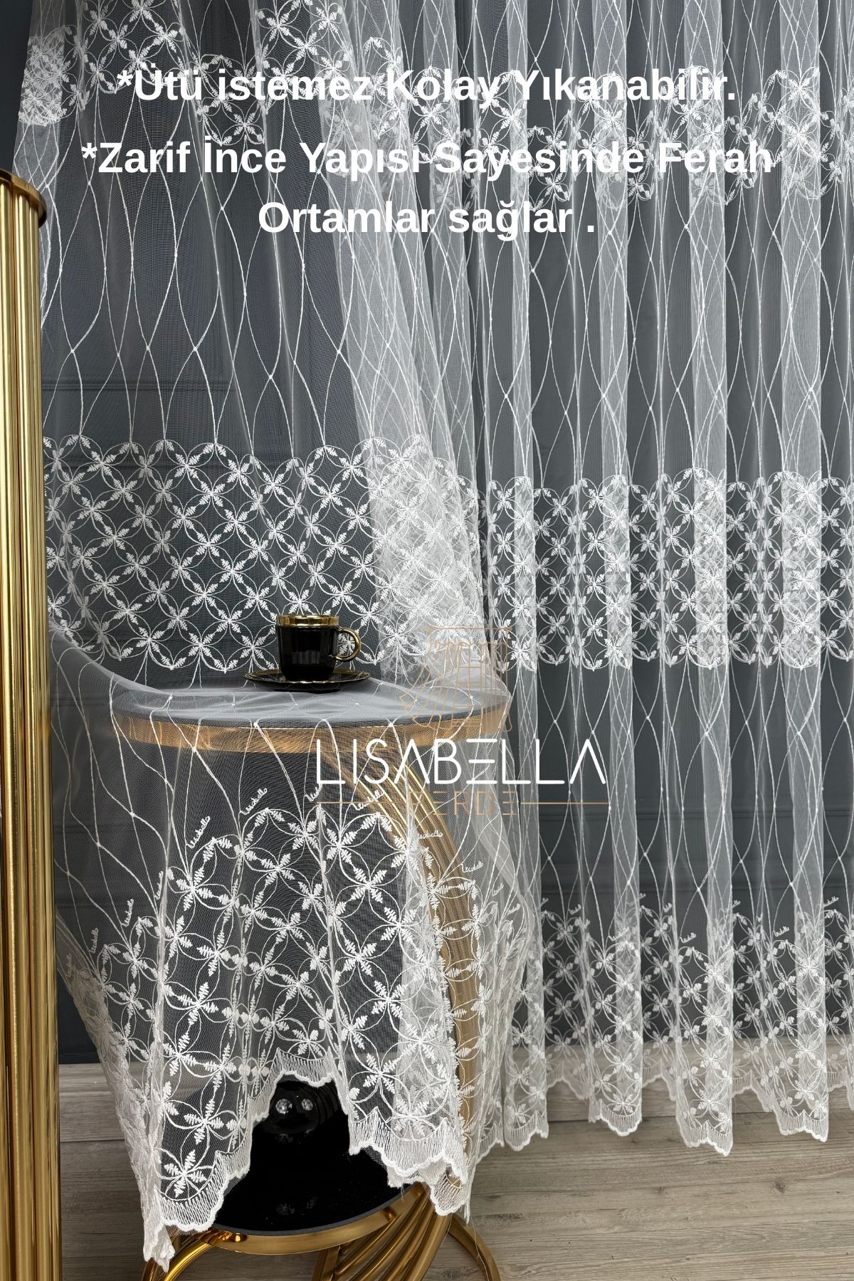LisabellaHome Kristal ışıltı tül (1x2.5 Pile Dikişli) ütü istemez.
