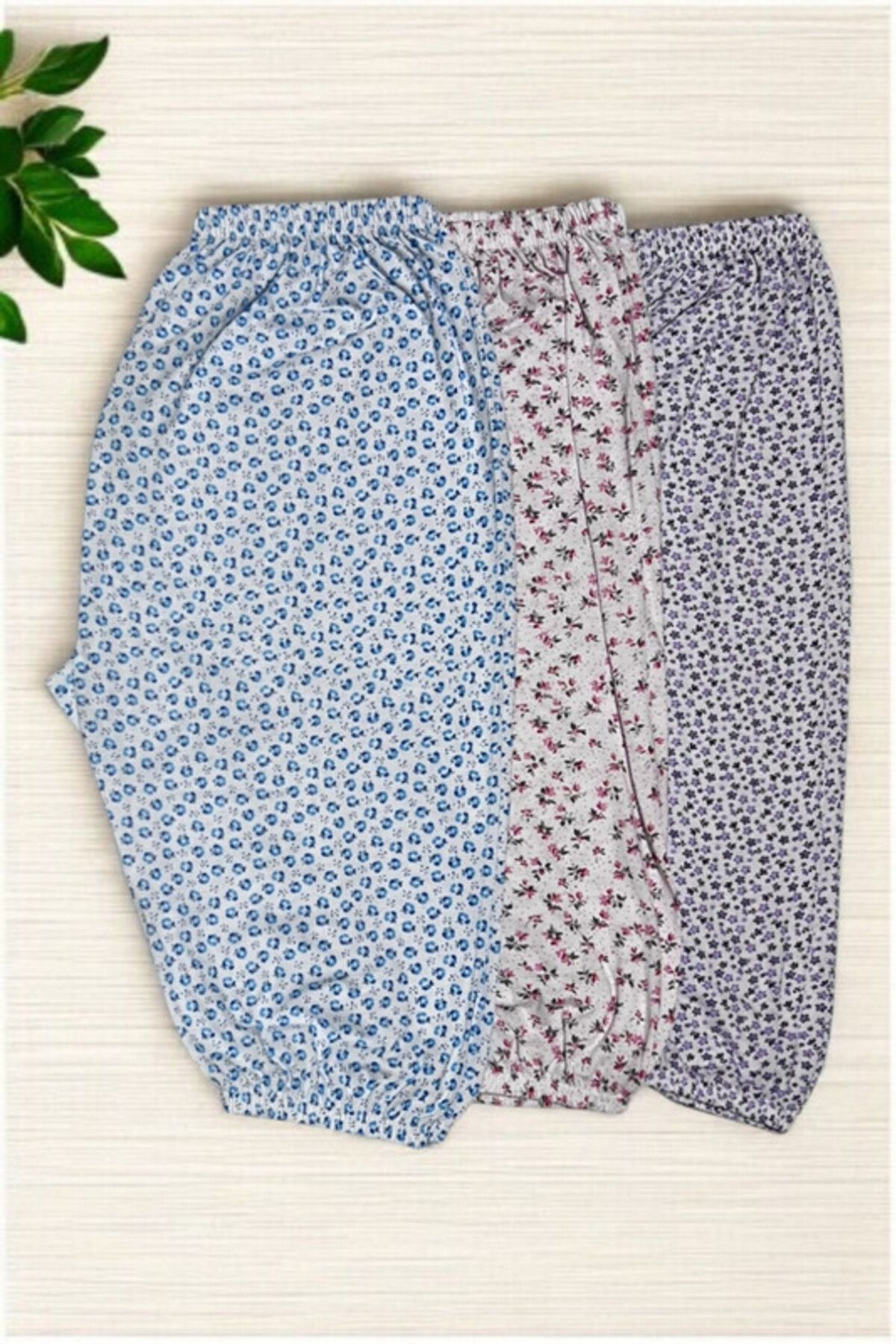 Pi Giyim 3 Adet Kadın Desenli Kısa Dizaltı Lastikli Pijama Altı Yazlık
