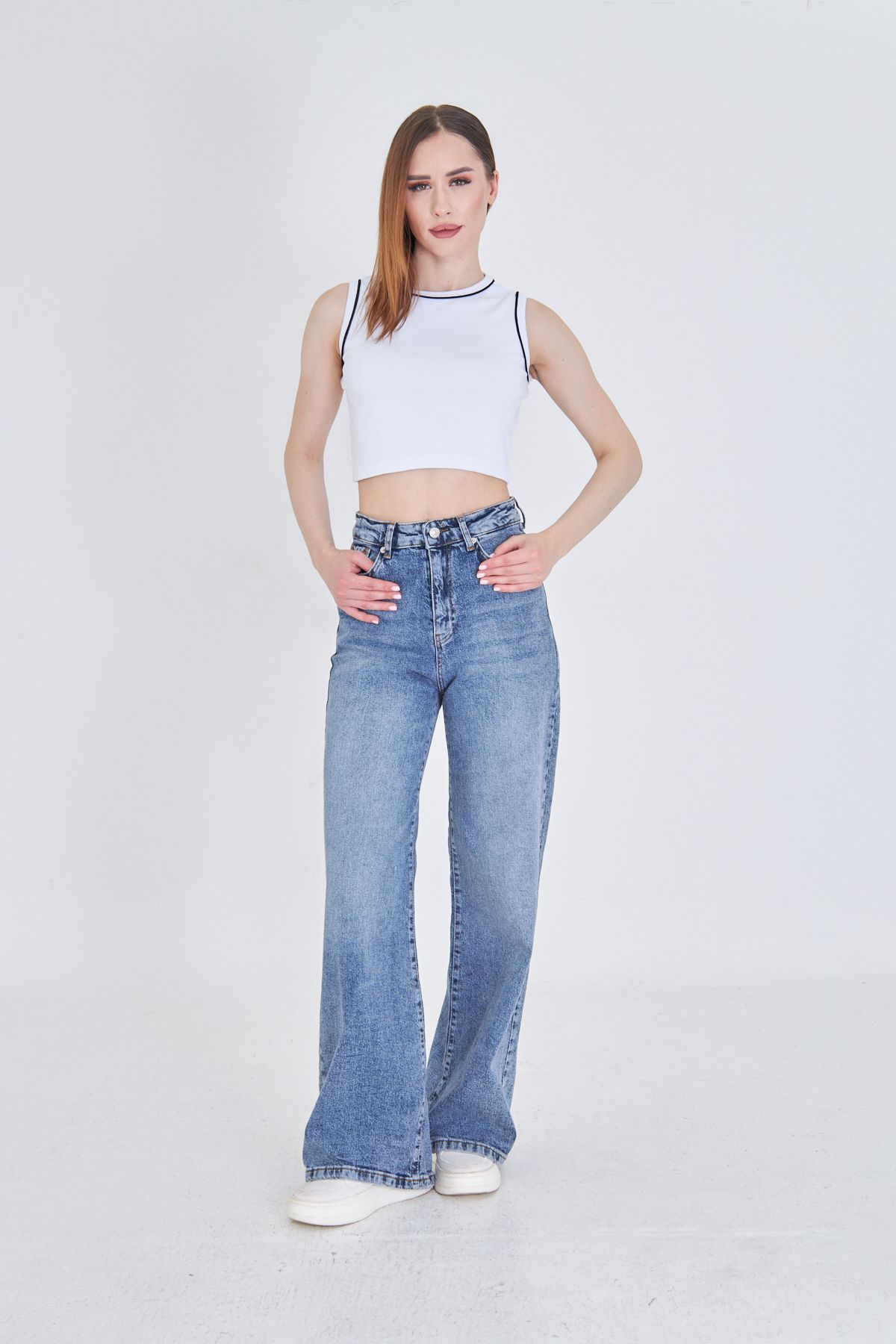 Zuzu Kadın biyeli sıfır kol örme crop