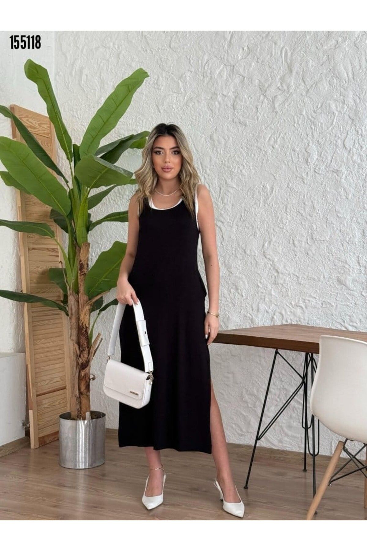 Cbm Kadın yırtmaç detaylı maxi boy cepli elbise-SON GÖRSEL HEDİYE