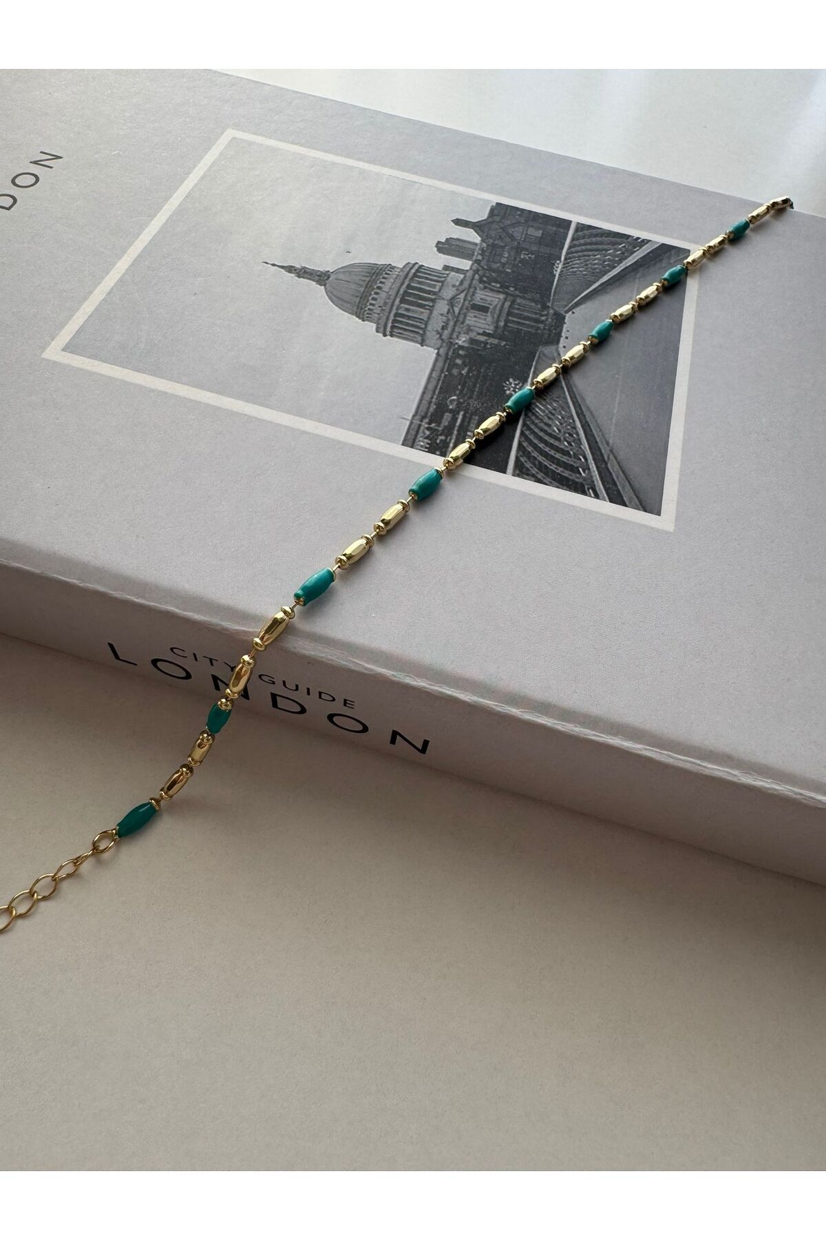 MODA 14 K Rengi Mavi Boncuk Detaylı Halhal 28 cm