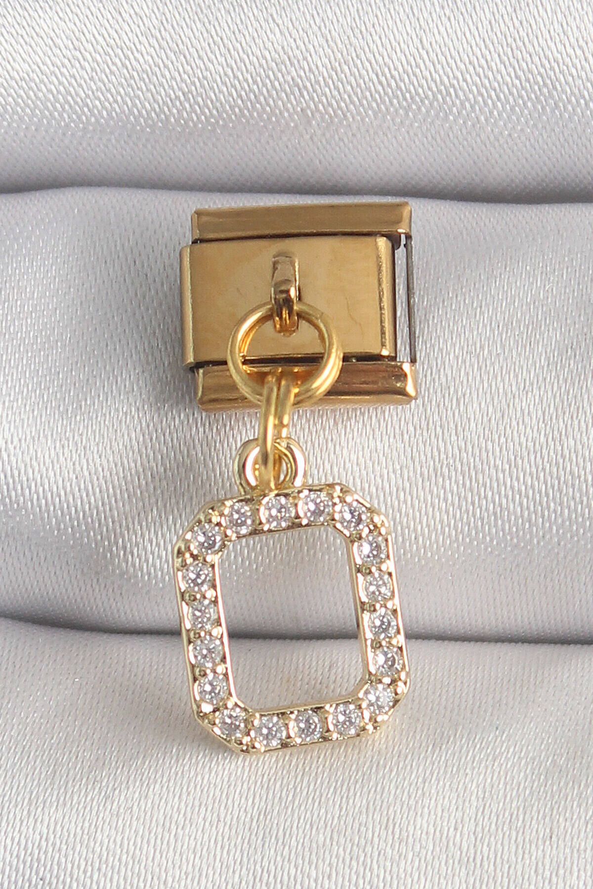 Clariss 316L Çelik Gold Renk Sallantı Kare Zirkon Taşlı Nomination Charm