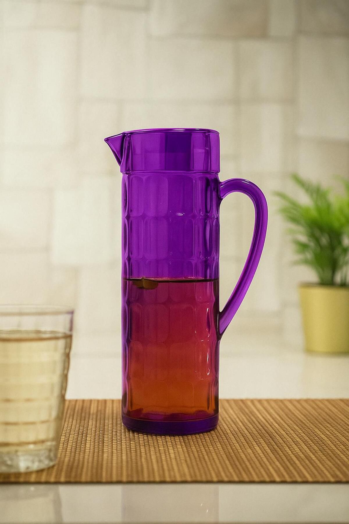 Mu Art Ahşap Akrilik Allegra 1,5 Lt Mor Sürahi (Buzdolabı Kapak Rafına Sığar)
