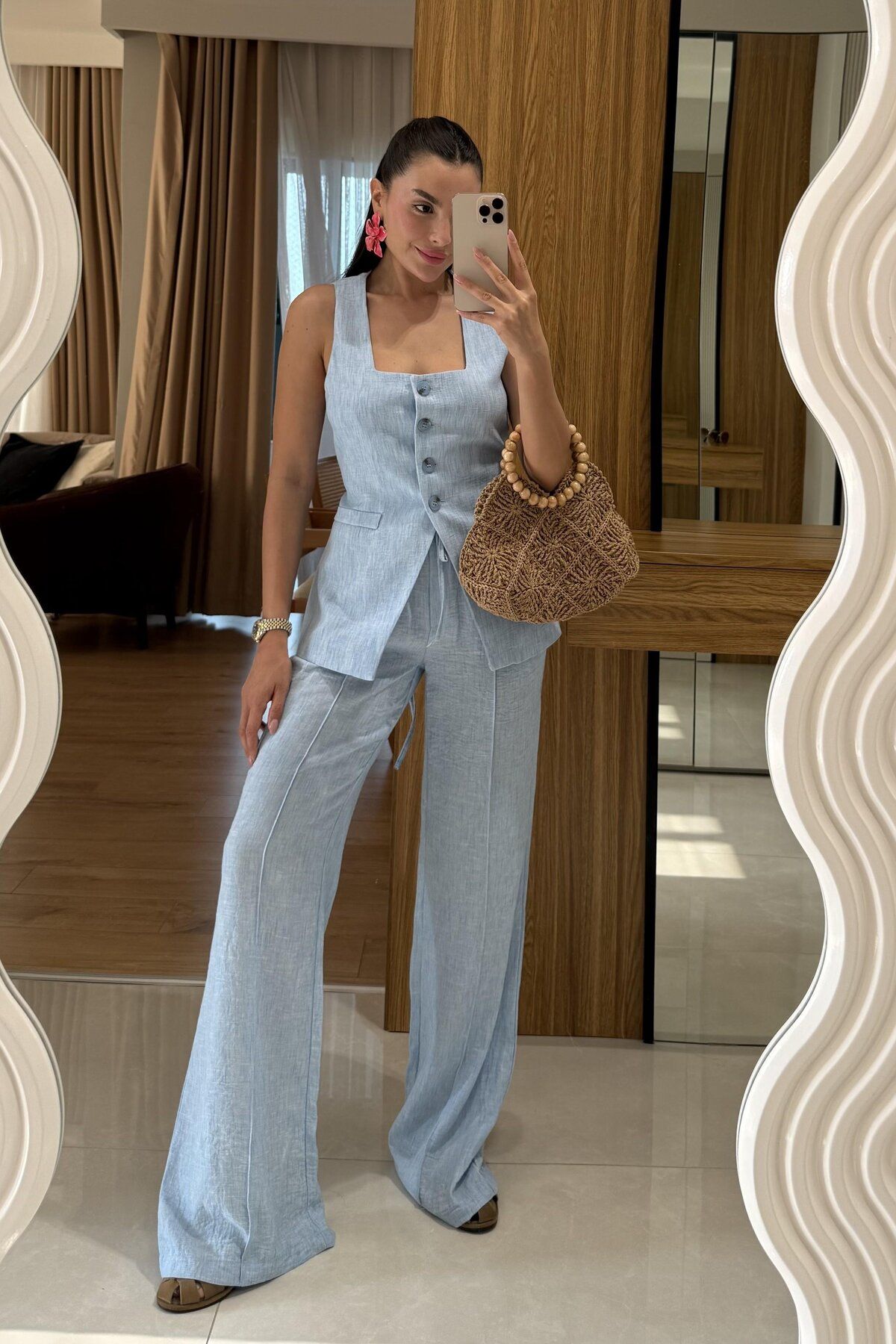 Hotfashion Kare Yaka Yelek Pantolon Takım
