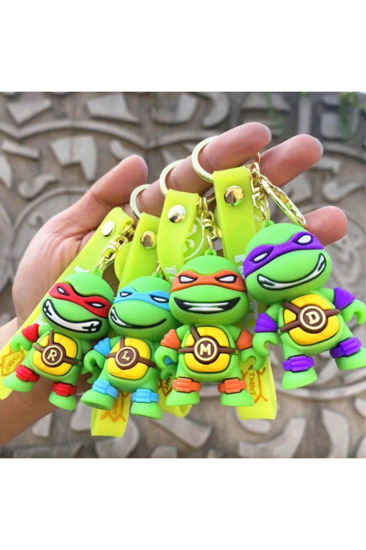 Bizde Ne Yok ki Ninja Kaplumbağalar 3D Lüks Büyük Boy A Kalite Anahtarlık Çanta Süsü 4 Adet
