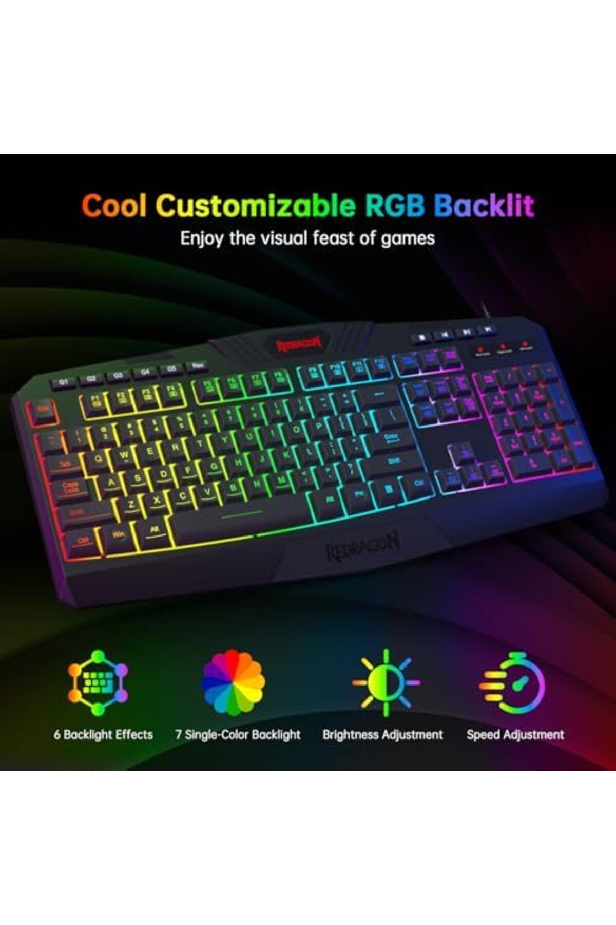 REDRAGON-Gaming Mouse with Backlighting, Gaming Keyboard, L-shaped Soundbar, Headphones with Microphone Combo 4