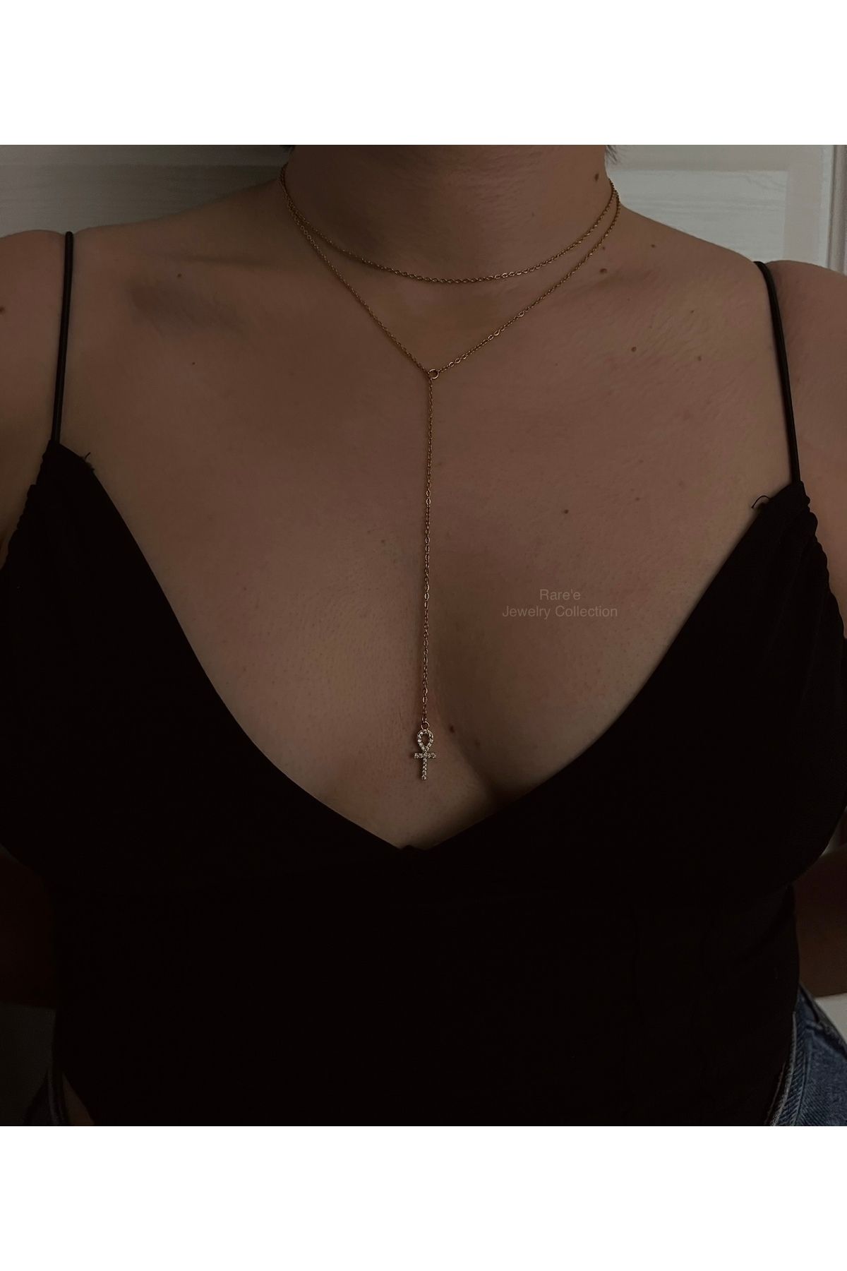 Raree Jewellery Zirkon taşlı ankh y kolye dekolte kolyesi