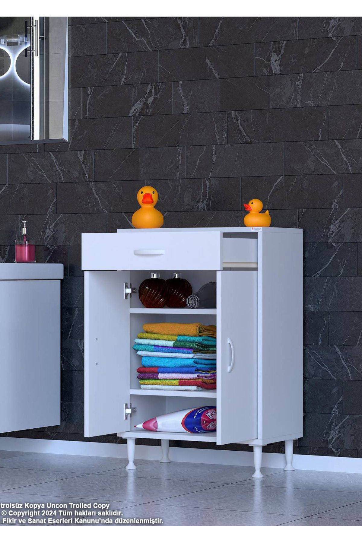 Modilayn 60 x 88 x 32,5 cm 1 Çekmece 2 Raf 3 Bölmeli Organizatör Düzenleyici Çok Amaçlı Mutfak Dolabı