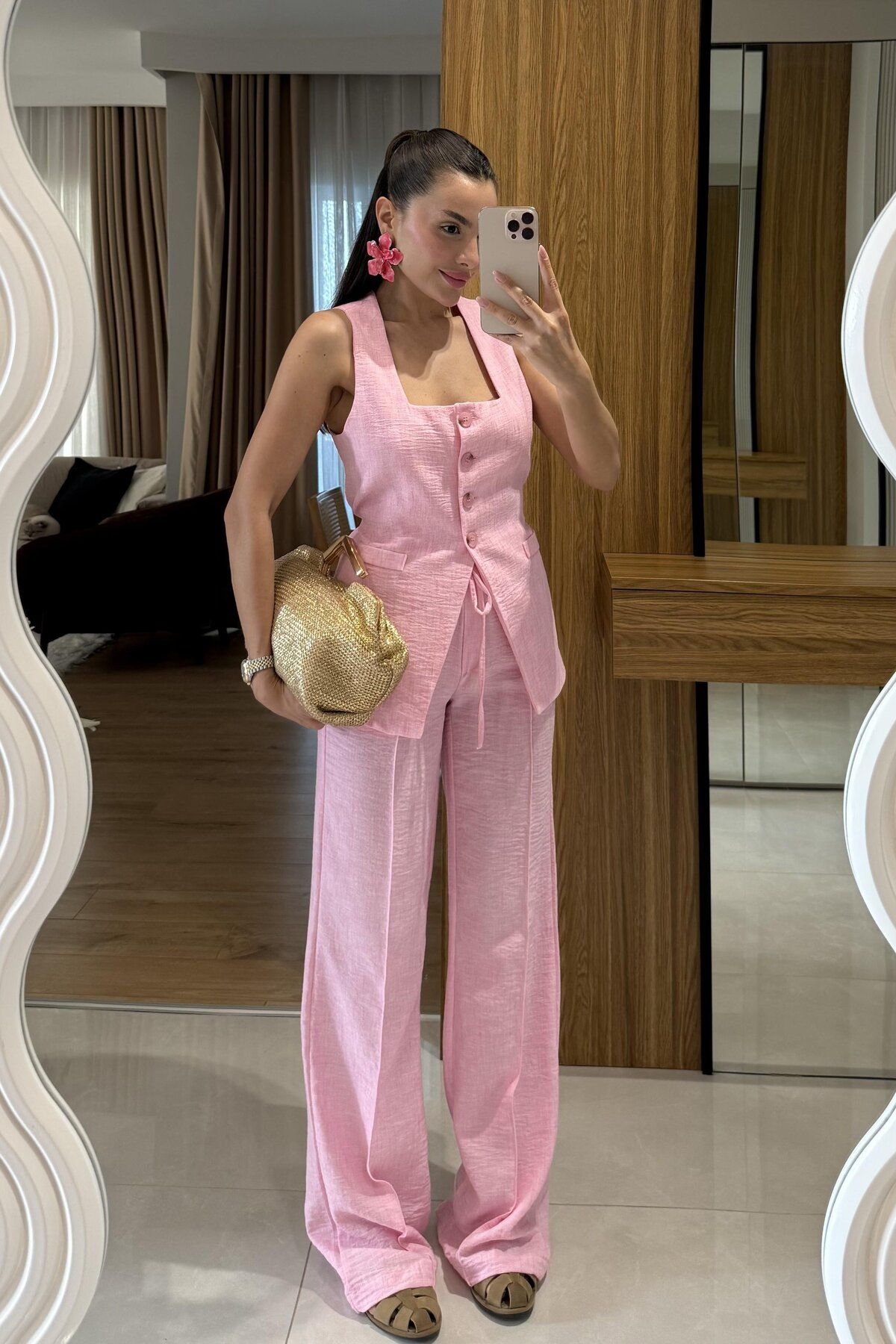 Hotfashion Kare Yaka Yelek Pantolon Takım