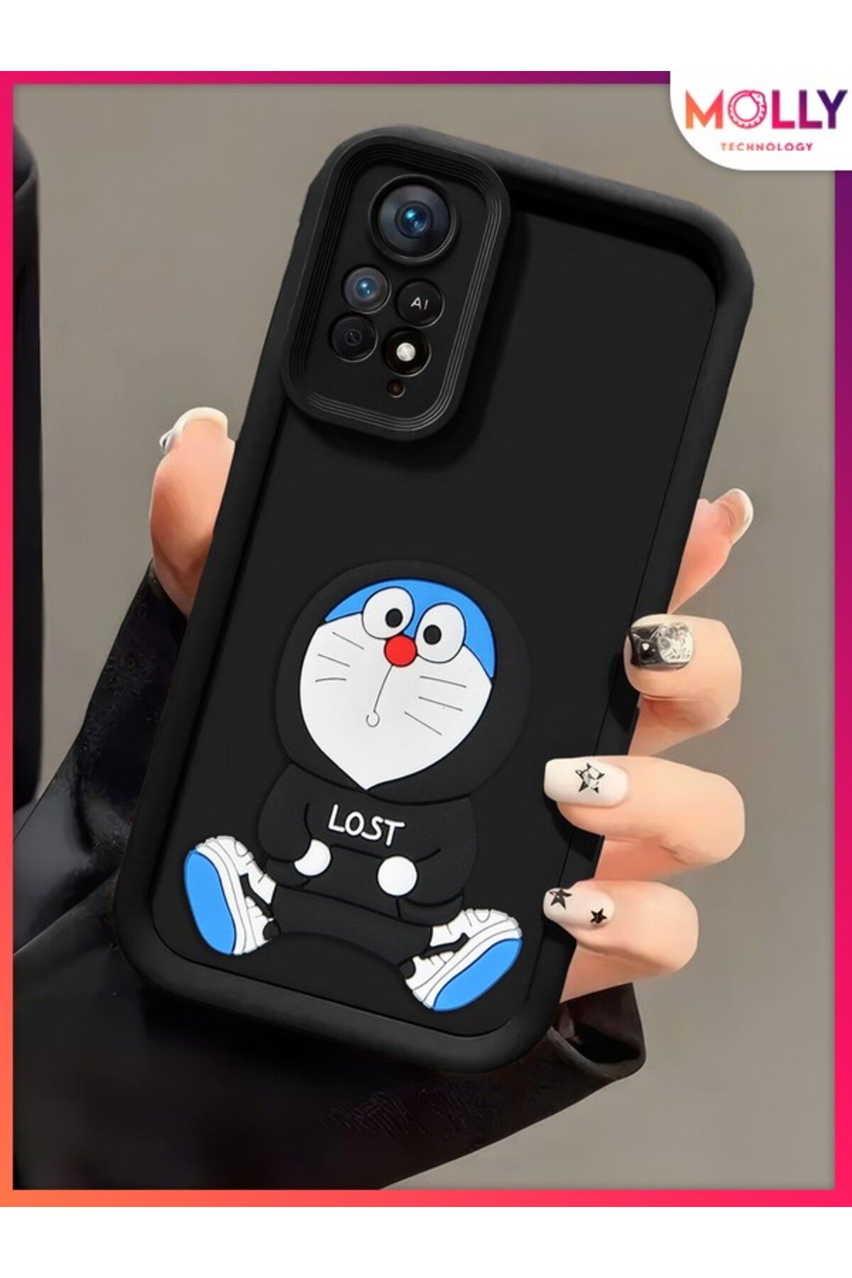 Molly Xiaomi Redmi Note 11 Pro İçin Siyah Kenarları Kalın 3d Kabartmalı Sevimli Doraemon Silikon Kılıf