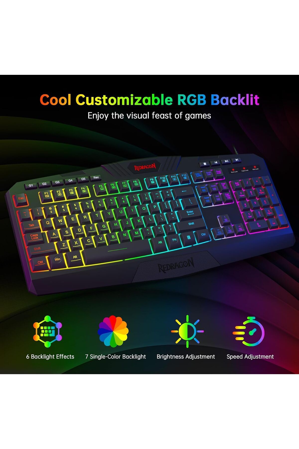 REDRAGON-Gaming Mouse with Backlighting, Gaming Keyboard, L-shaped Soundbar, Headphones with Microphone Combo 3