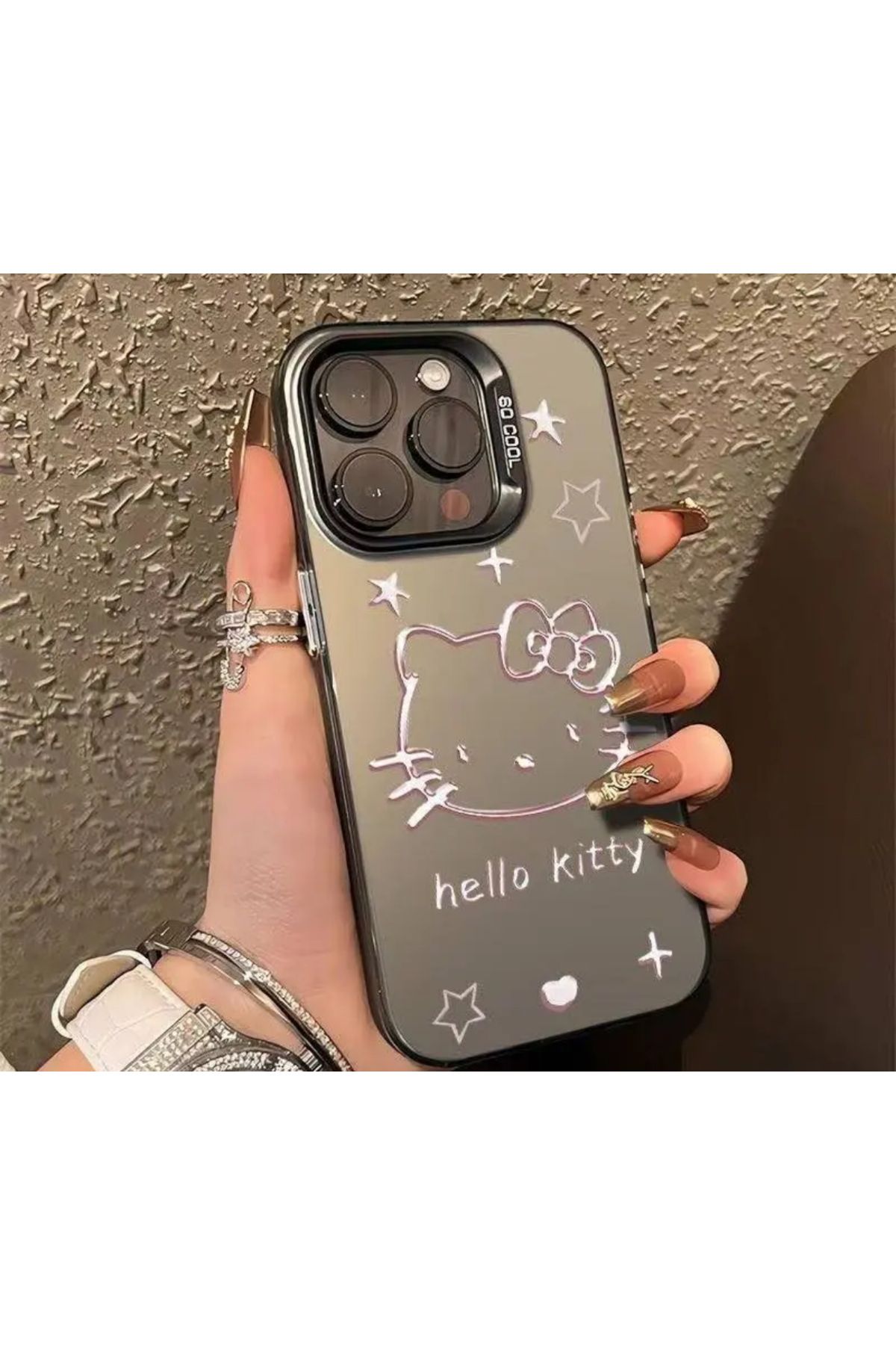 Store İphone 14 Plus Uyumlu Hello Kitty Tasarımlı Metalık Kılıf