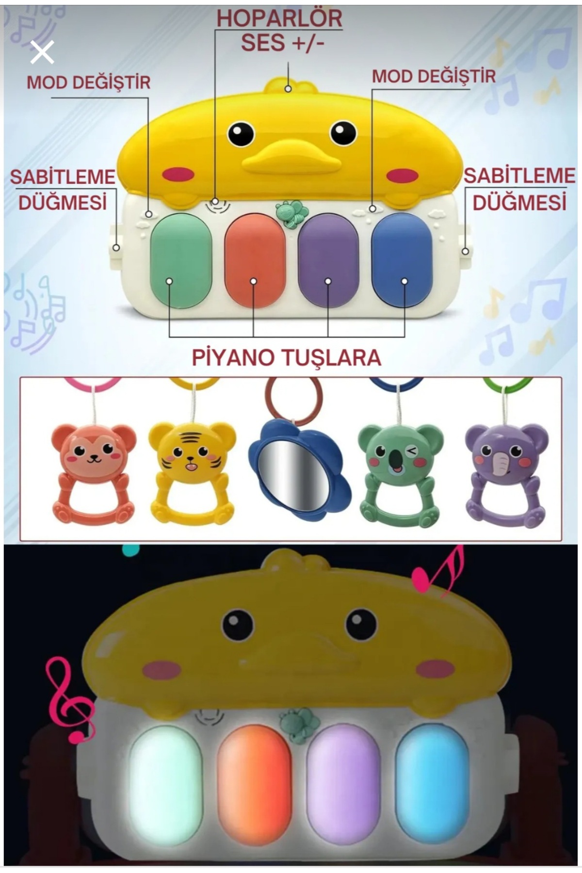 Baby Oyun Halısı | Piyanolu Işıklı Müzikli Ördek Tasarım Bebek Oyun Halısı |Aktivite ve Gelişim Minderi fotoğrafı 2 (önizleme)