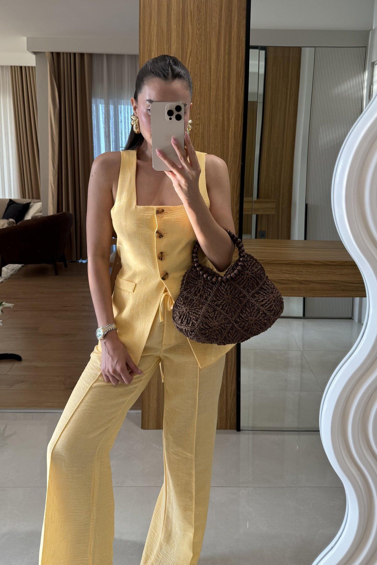Hotfashion Kare Yaka Yelek Pantolon Takım
