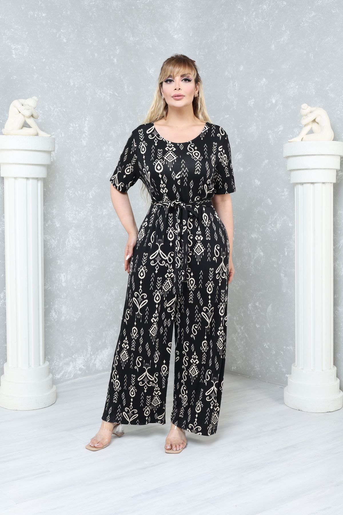 MJORA-Large Size Comfortable Patterned Viscose Knitted Jumpsuit 4