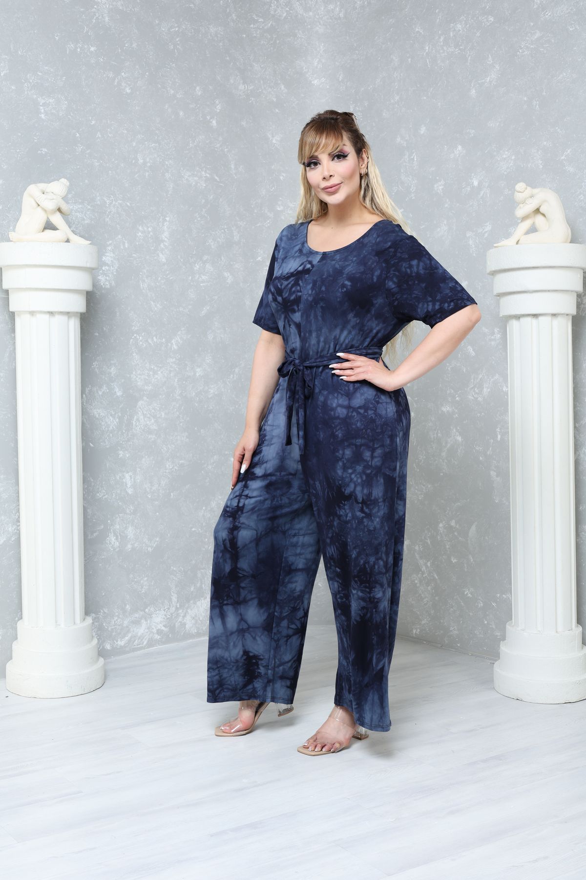 MJORA-Large Size Comfortable Patterned Viscose Knitted Jumpsuit 5
