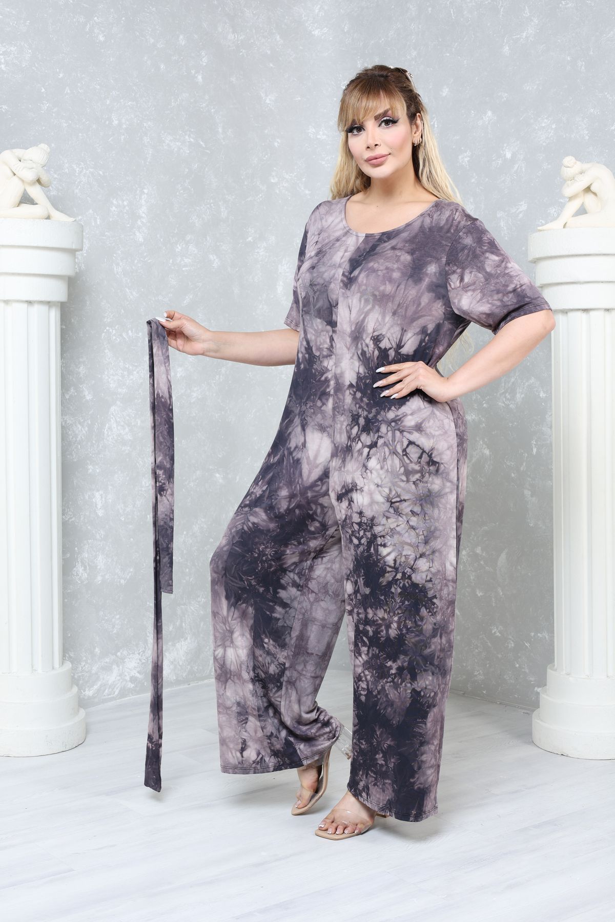 MJORA-Large Size Comfortable Patterned Viscose Knitted Jumpsuit 7
