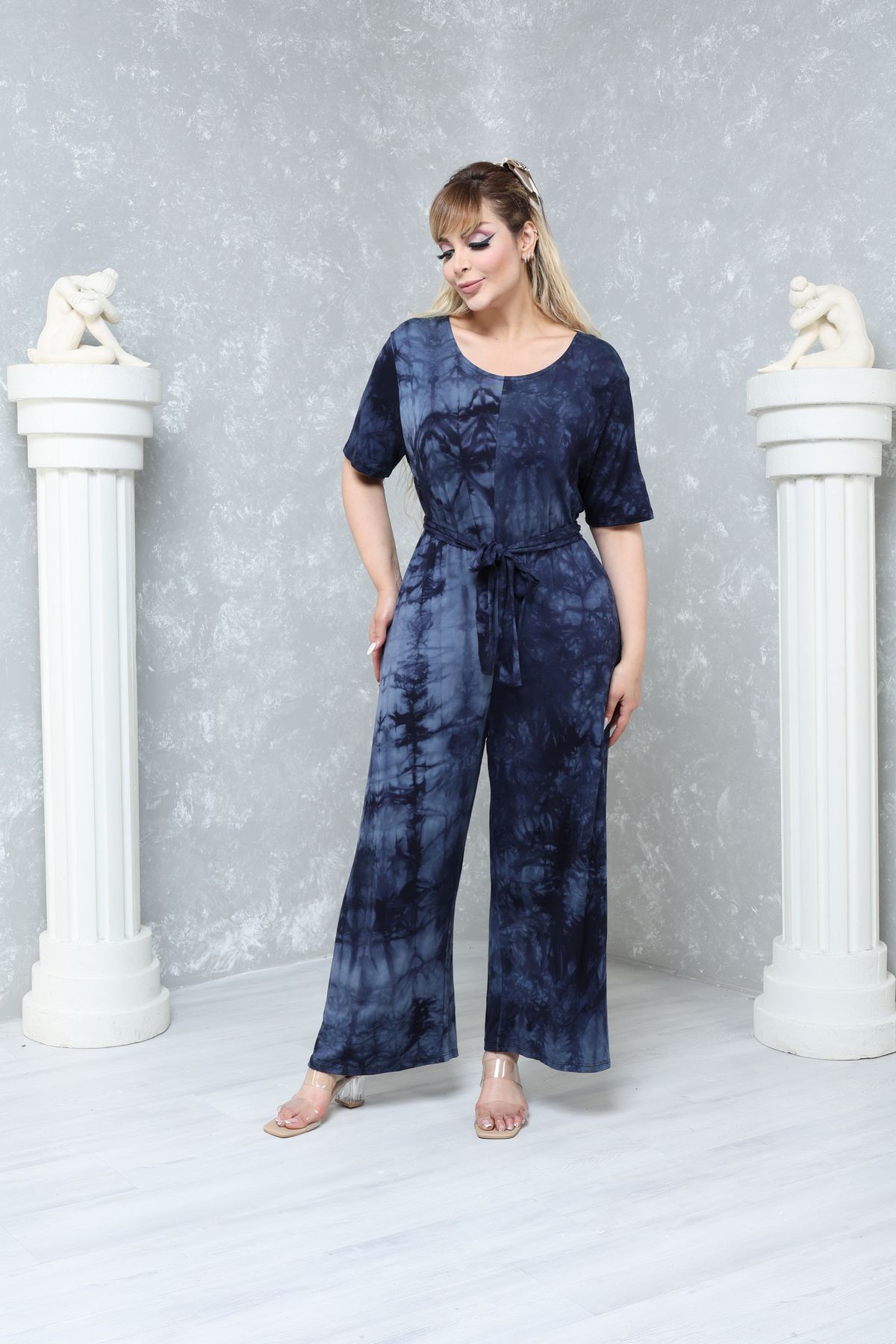 MJORA-Large Size Comfortable Patterned Viscose Knitted Jumpsuit 2