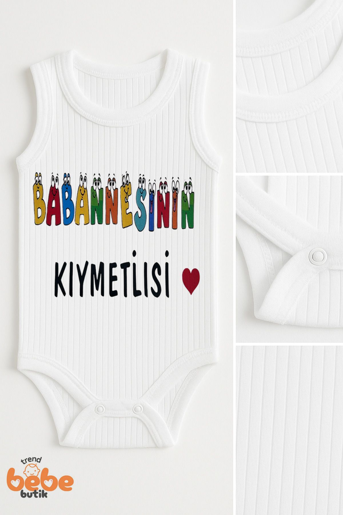 Trend Bebe Butik Babaannesinin Kıymetlisi Yazılı %100 Pamuklu Ribana Çıtçıtlı Zıbın Body Unisex Bebek Tulum 6-36 Ay