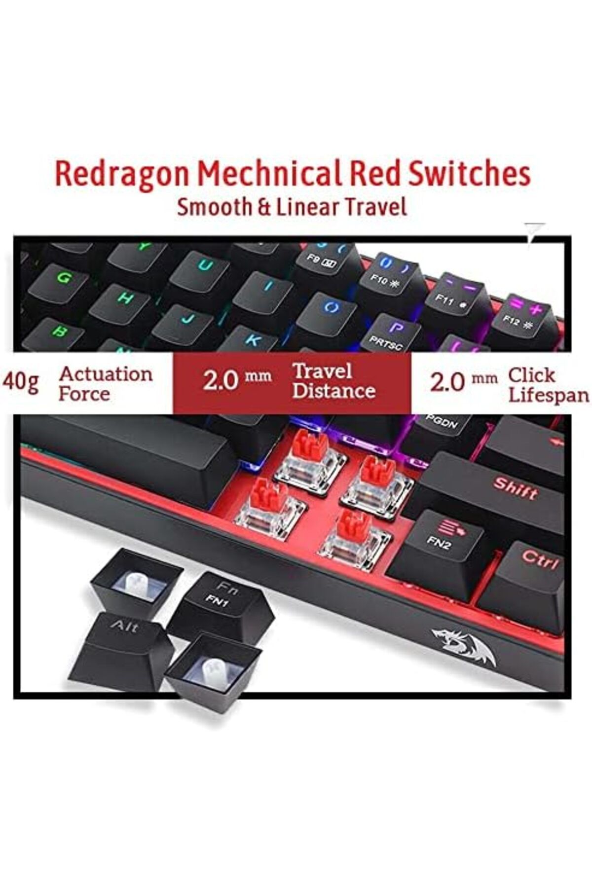 REDRAGON-K617 Gaming Keyboard; RGB Wired 60% Compact Mechanical Keyboard with 61 Red Linear Keys 4