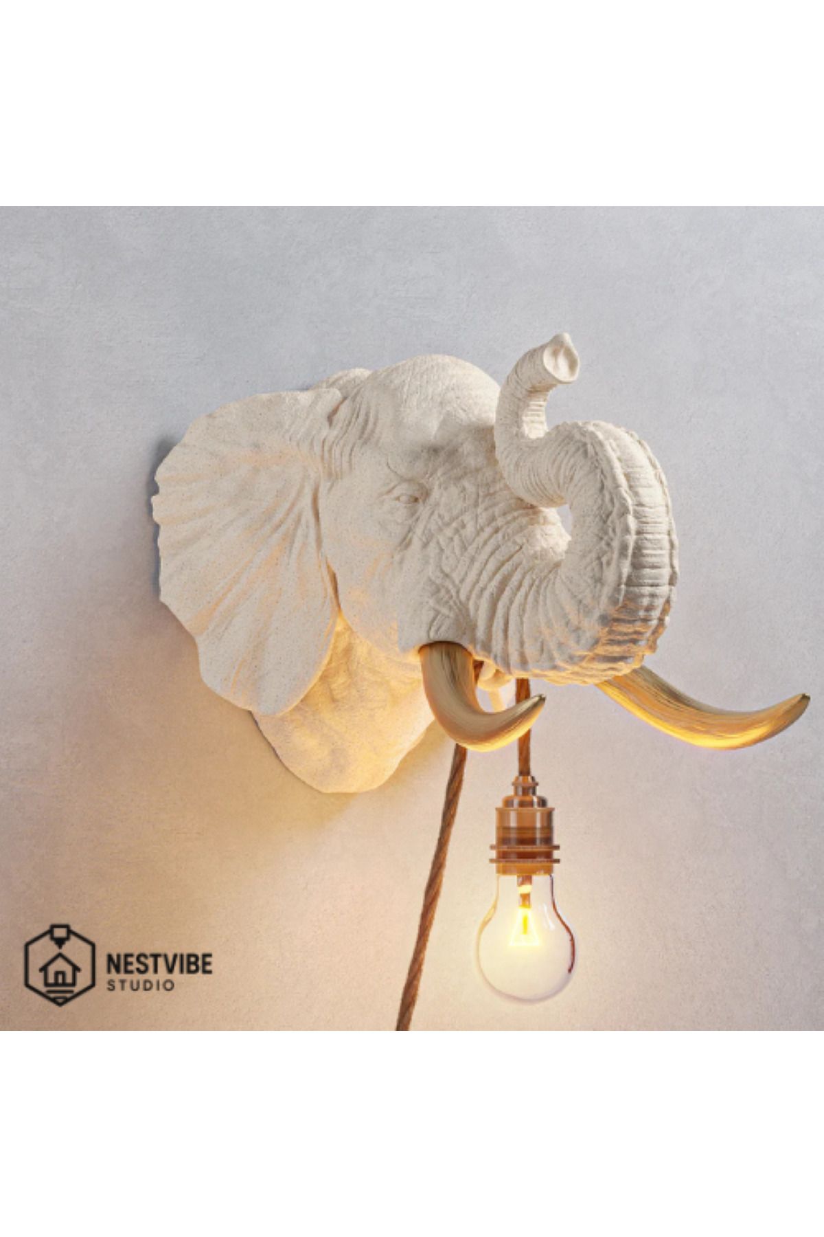 DREAM MODE Fil Başlı Dekoratif Modern Duvar Lambası NESTVİBE Özel seri (RUSTİK AMPUL HEDİYELİ)