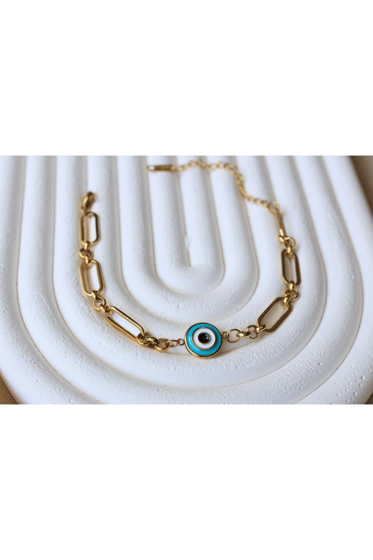 FİRST JEWELRY Mineli Nazar Detaylı Çelik Bileklik