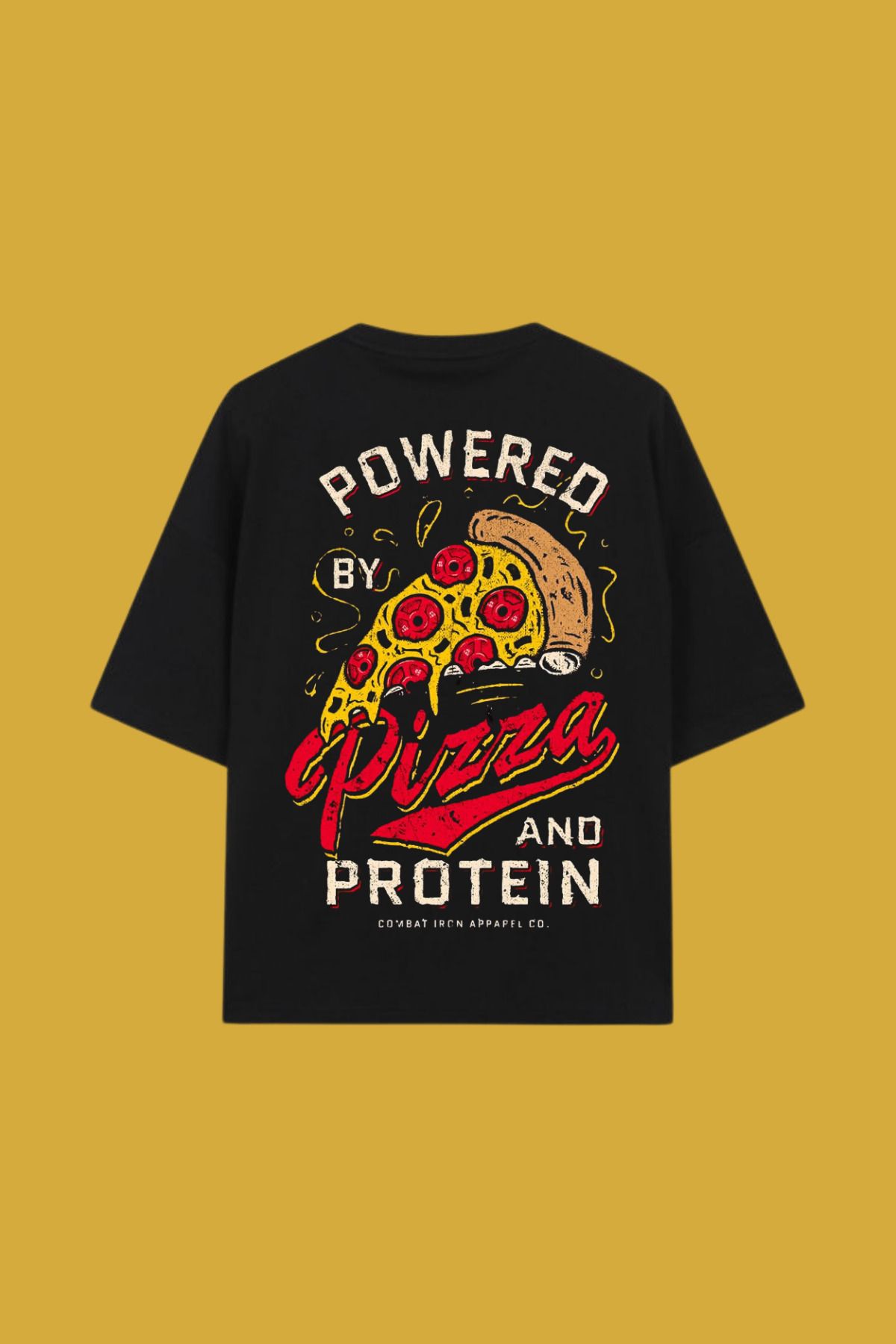 Dupe Design POWERED BY PIZZA AND PROTEIN Baskılı Oversize Gym T-shirt