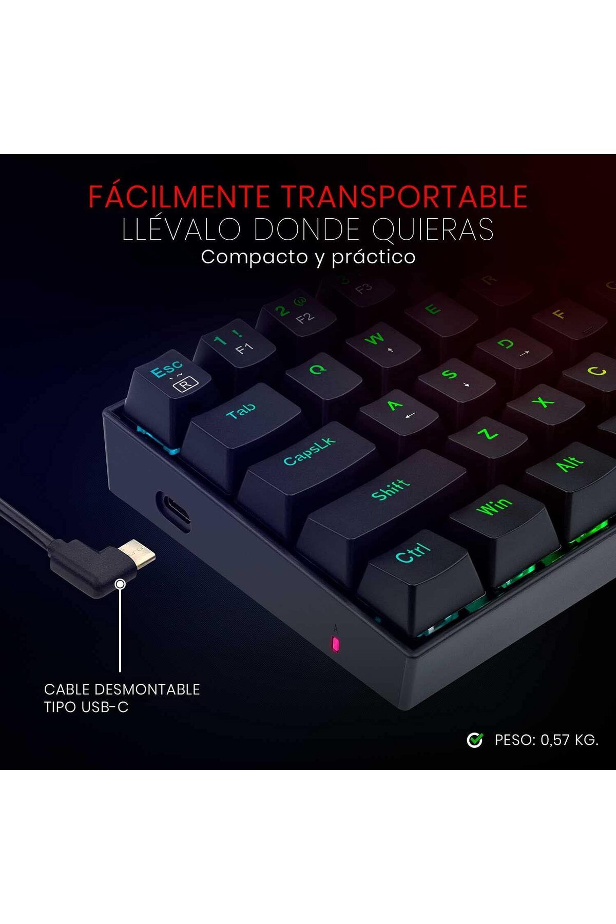 REDRAGON-لوحة مفاتيح الألعاب الميكانيكية K630، تصميم مضغوط بنسبة 60% مع 61 مفتاحًا، مفاتيح بنية اللون، خلفية RGB 7