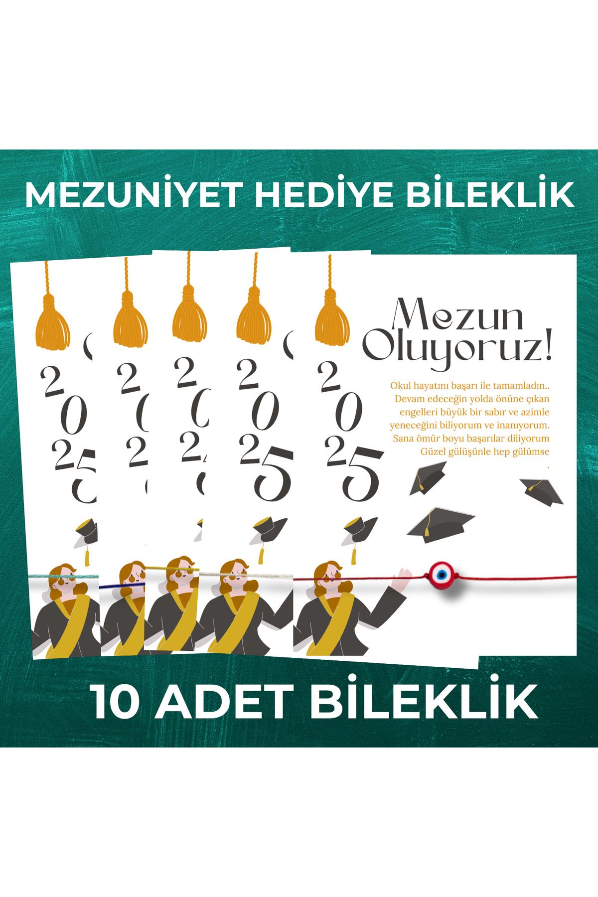 Taş Sanatı Doğaltaş Okul Mezuniyet Hediye Nazar Boncuklu Şans Bilekliği - ( 10 ADET )