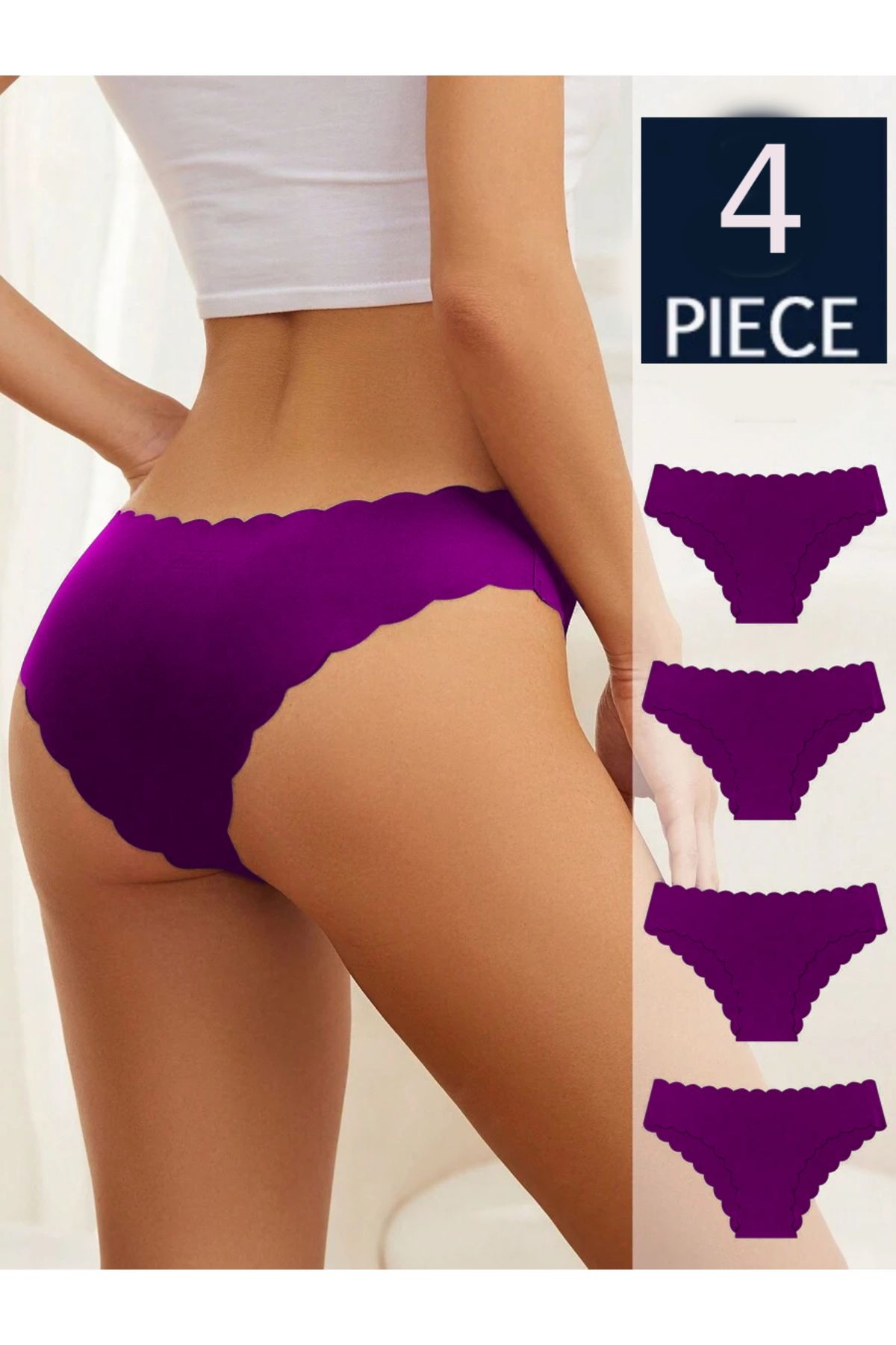 BENİMOLMALI Dikişsiz Nefes Alabilen Dalgalı Bikini Külot 4 lü Set Lazer Kesim Bikini Külot Full Likra