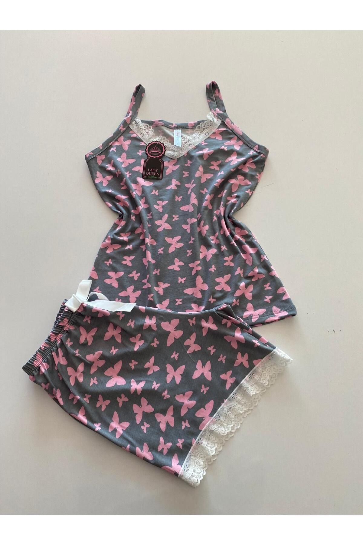 Lady Queen likralı ring viskon kadın şortlu pijama takımı