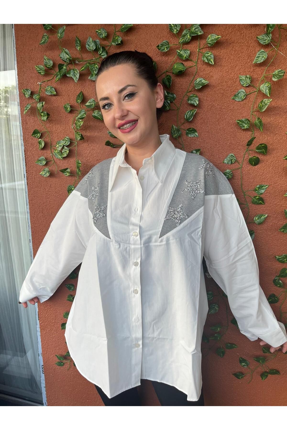 Butik Lavvbutik Yıldız Motifli Taş Detaylı Gömlek