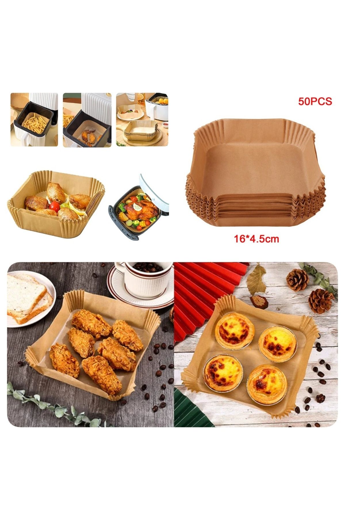 ESZ LİFE Büyük Boy Air Fryer Fritöz Pişirme Kağıdı 50 Adet