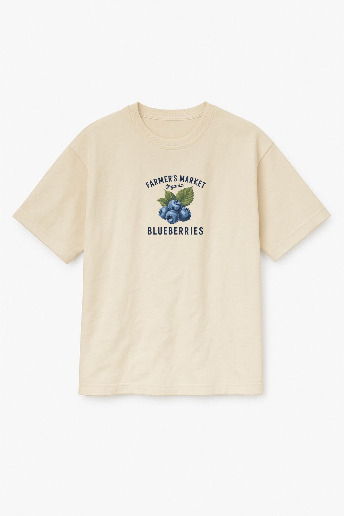 Altair Tr Bej Renk Oversize Blueberries Yaban Mersini Baskılı Unisex Tişört T-Shirt