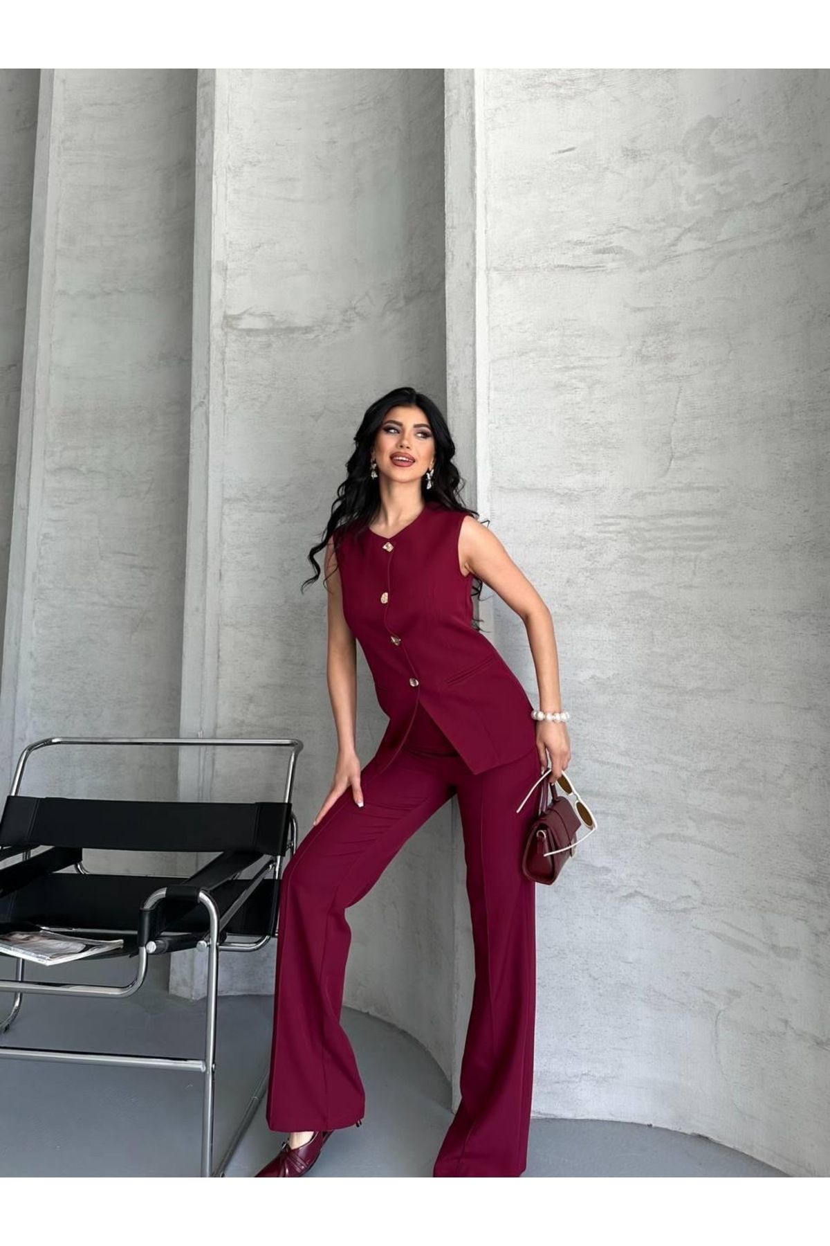 Ekim Store Taş Düğmeli Blazer Yelekli Pantolon Takım
