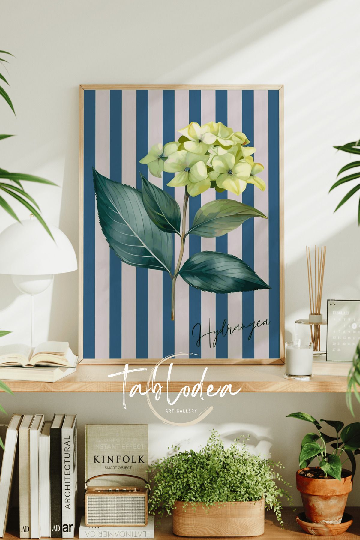tablodea Ortanca Çiçeği Temalı Modern Çerçeveli Poster Tablo Minimalist Dekoratif Retro Çiçekli Duvar Tablosu