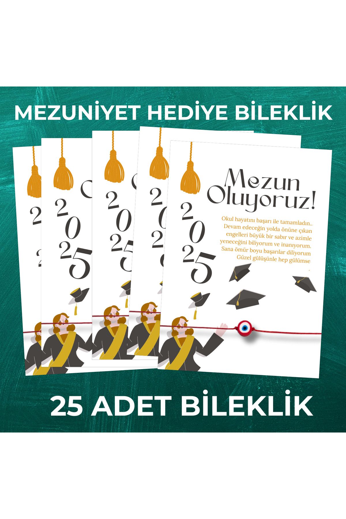 Taş Sanatı Doğaltaş Okul Mezuniyet Hediye Nazar Boncuklu Şans Bilekliği - ( 25 ADET )