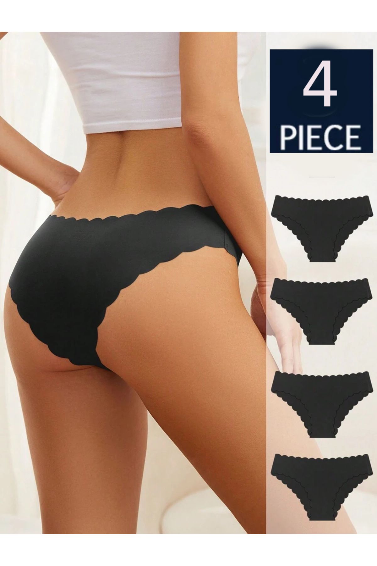 BENİMOLMALI Dikişsiz Nefes Alabilen Dalgalı Bikini Külot 4 lü Set Lazer Kesim Bikini Külot Full Likra