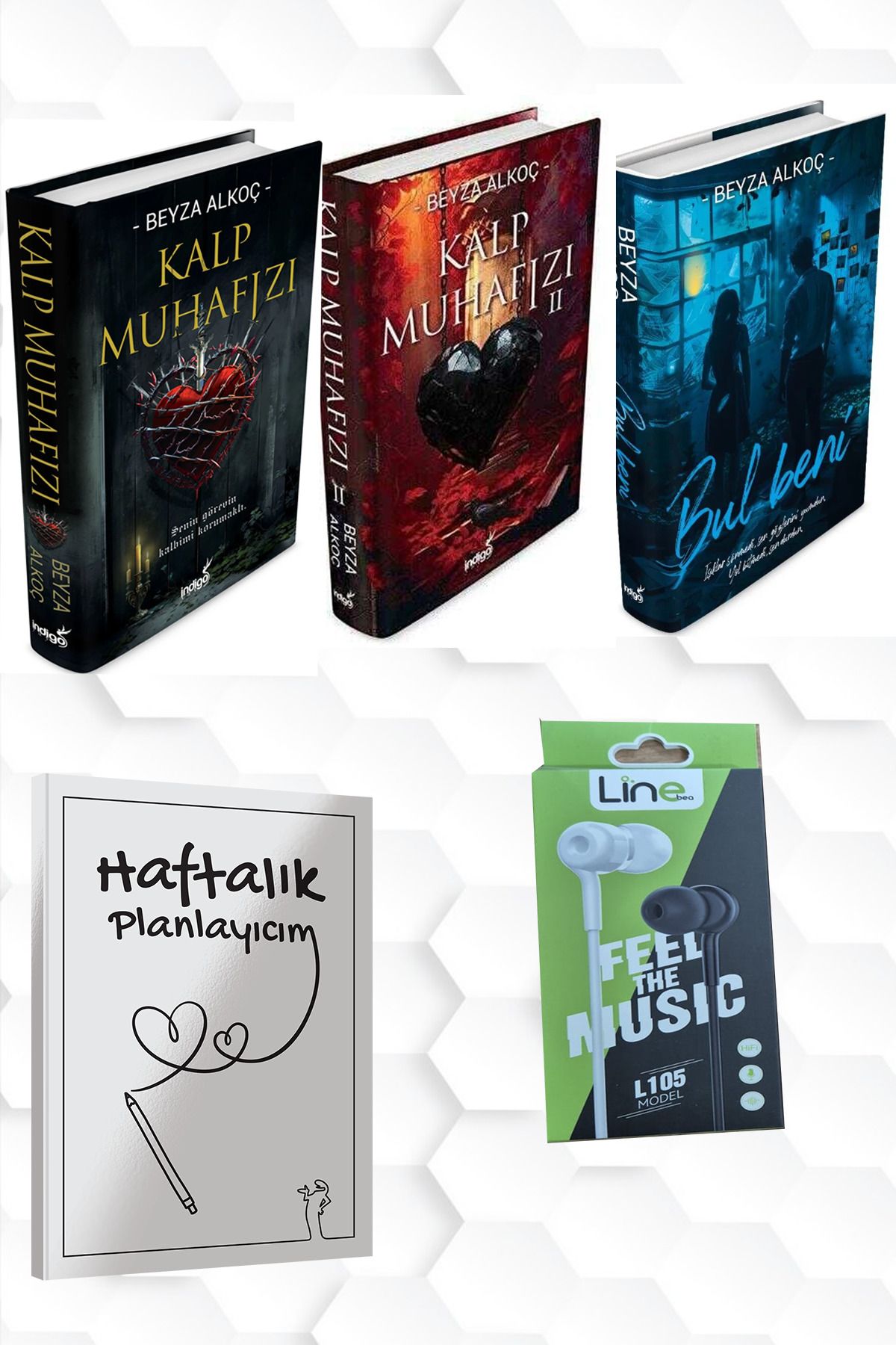 İndigo Kitap CİLTLİ-BEYZA ALKOÇ-KALP MUHAFIZI 1 VE 2-BUL BENİ+HAFTALIK PLANLAYICIM (52 HAFTA) KULAKLIK