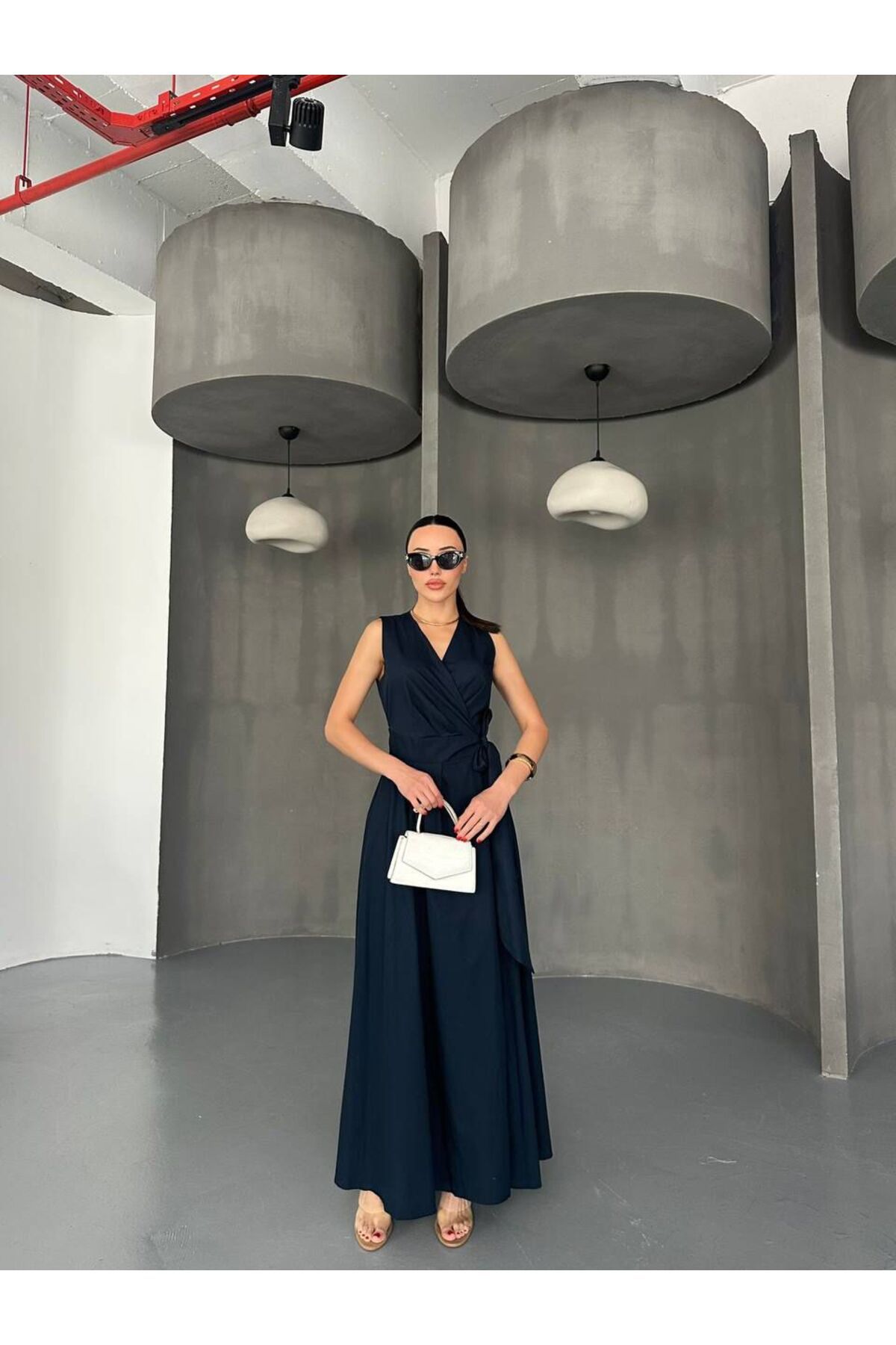 Hotfashion Drapeli Kruvaze Kesim Kuşaklı Elbise