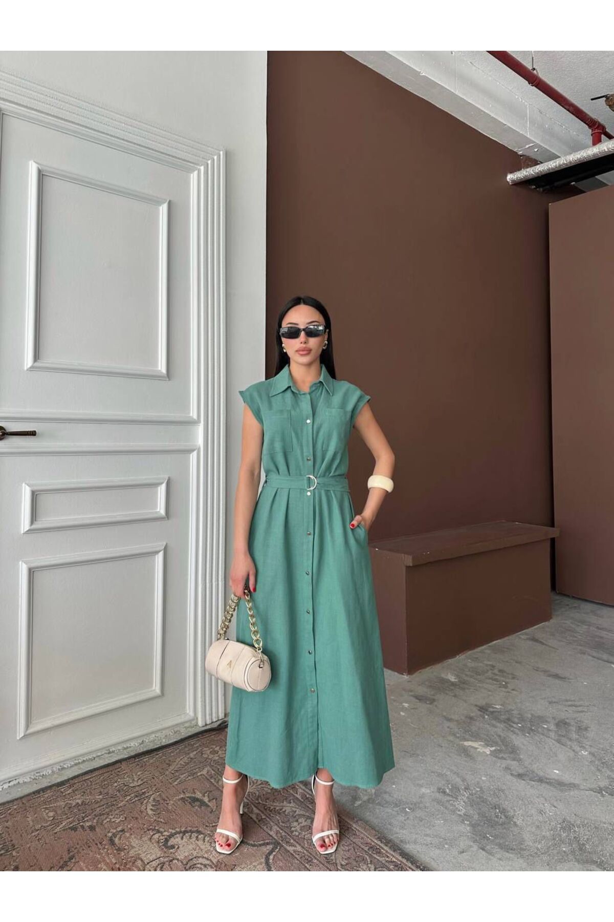 Hotfashion Kuşaklı Düz Elbise