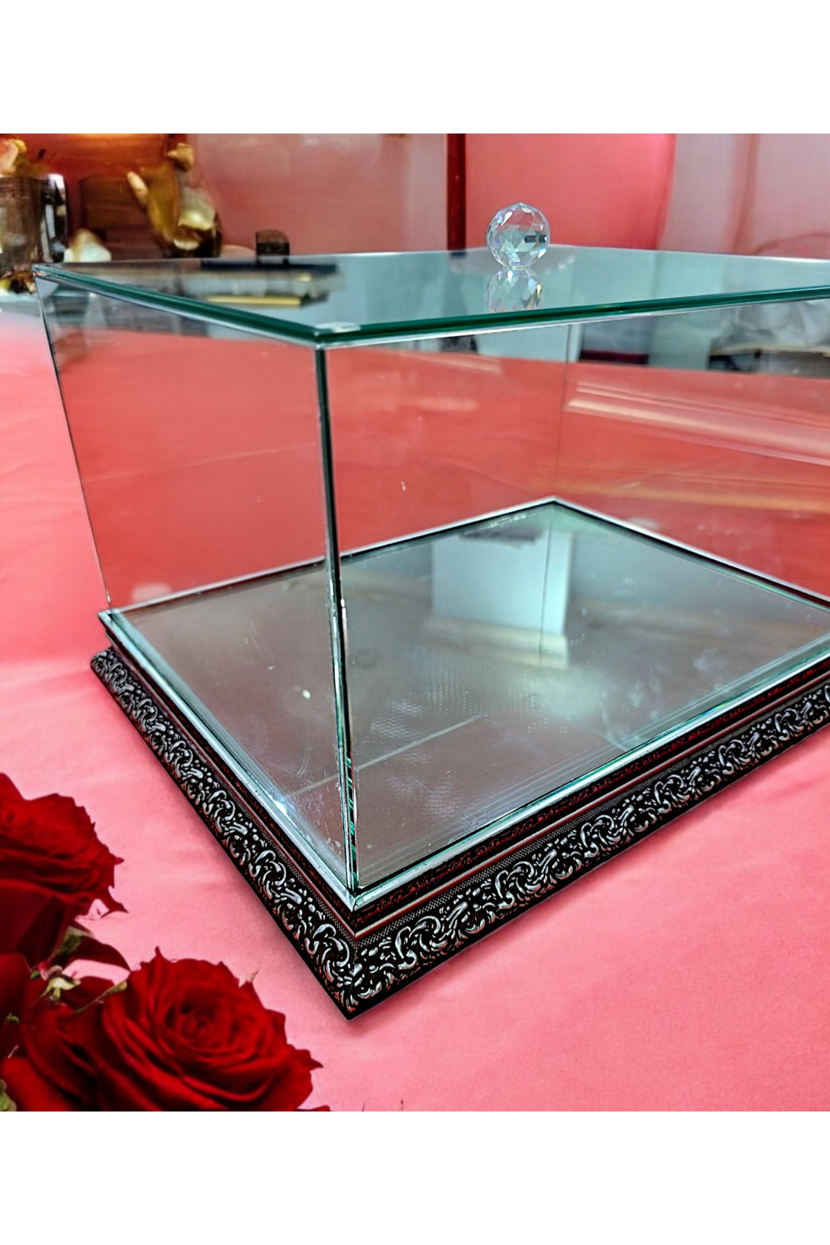 Cam İşlemeli Çeyiz Kutusu Söz Nişan Gelin Damat Bohça Kutusu Büyük Boy/ 40*30*20