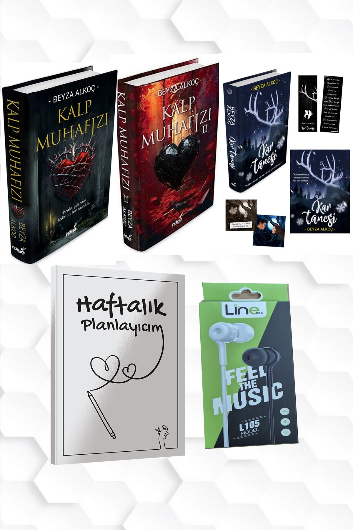 İndigo Kitap CİLTLİ-BEYZA ALKOÇ-KALP MUHAFIZI 1 VE 2-KAR TANESİ+HAFTALIK PLANLAYICIM (52 HAFTA) KULAKLIK