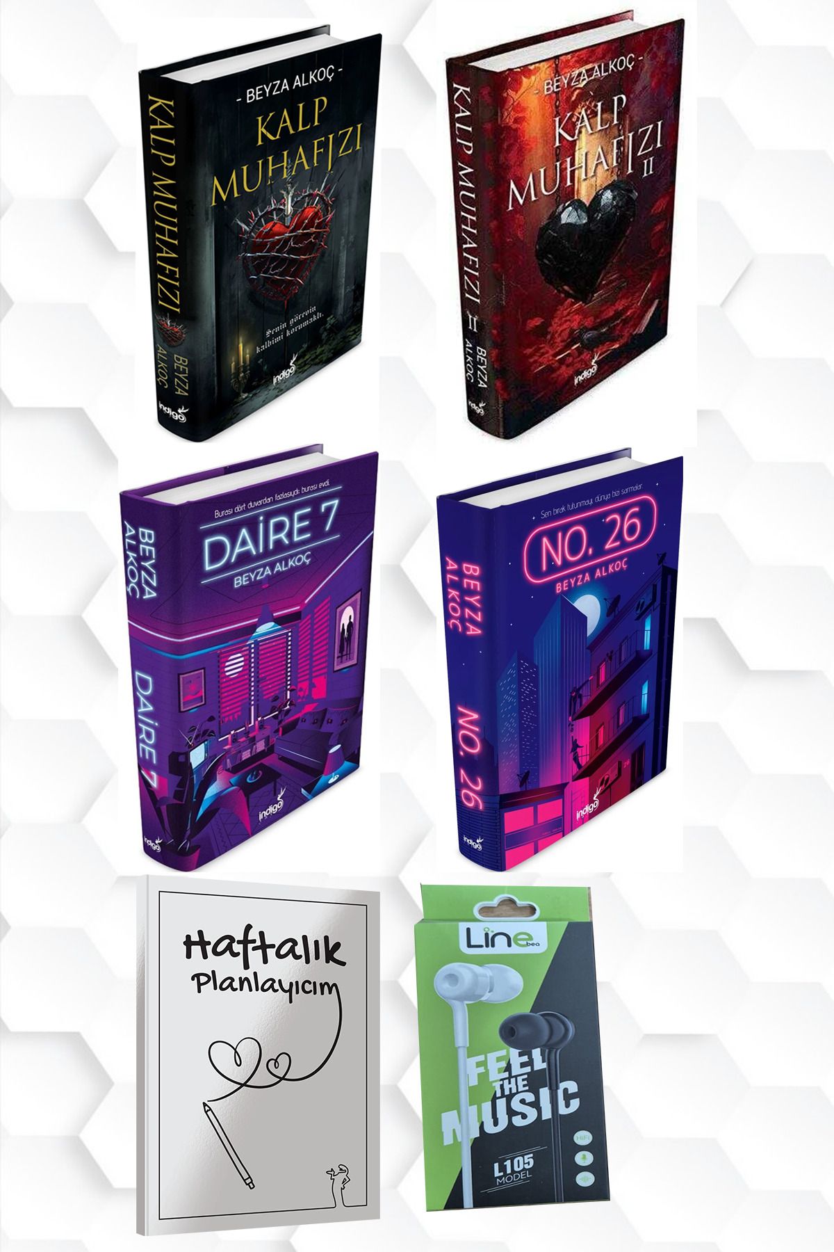 İndigo Kitap CİLTLİ-BEYZA ALKOÇ-KALP MUHAFIZI 1 VE 2-DAİRE 7-NO 26+HAFTALIK PLANLAYICIM (52 HAFTA) KULAKLIK