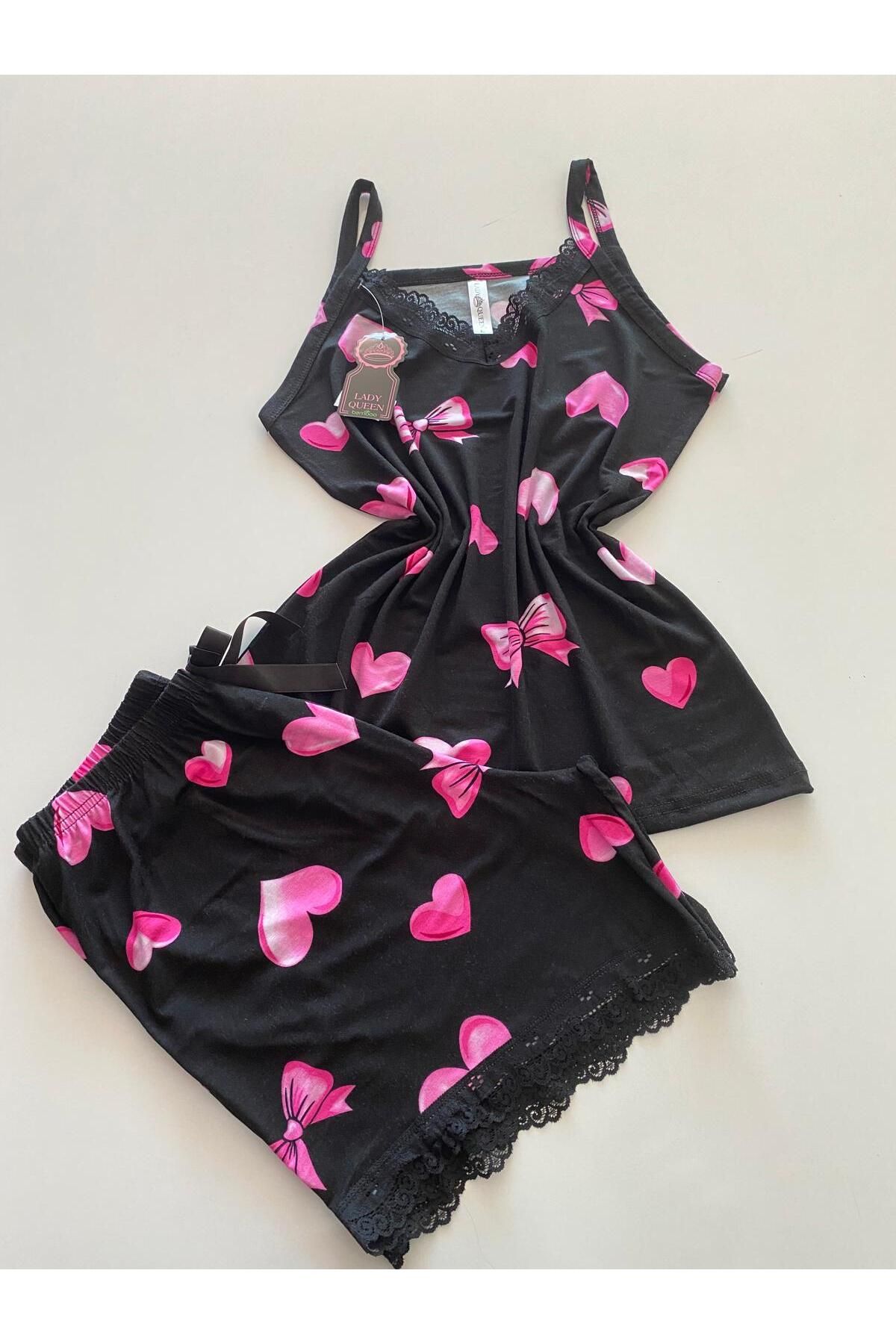 Lady Queen likralı ring viskon kadın şortlu pijama takımı