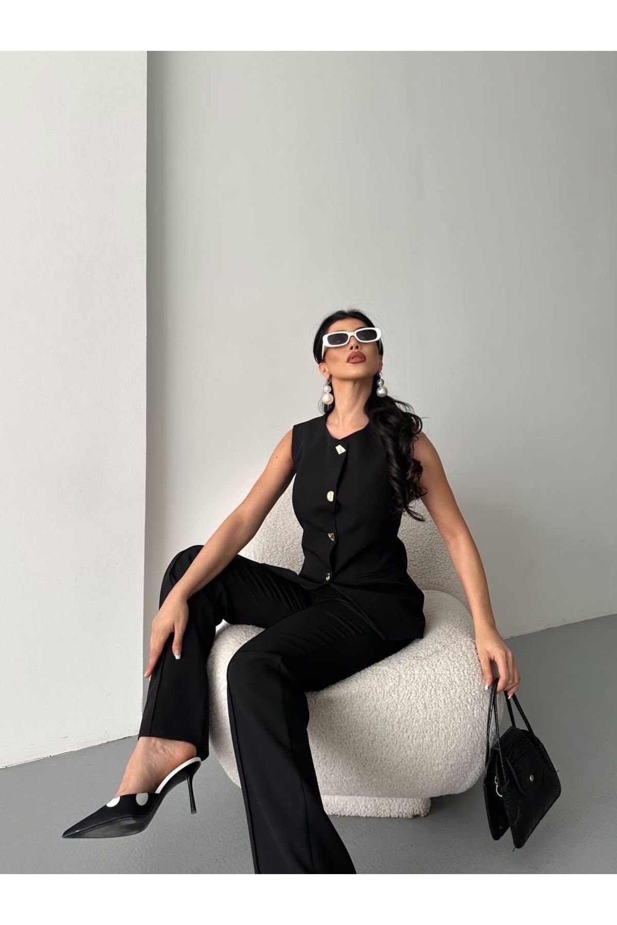 Ekim Store Taş Düğmeli Blazer Yelekli Pantolon Takım