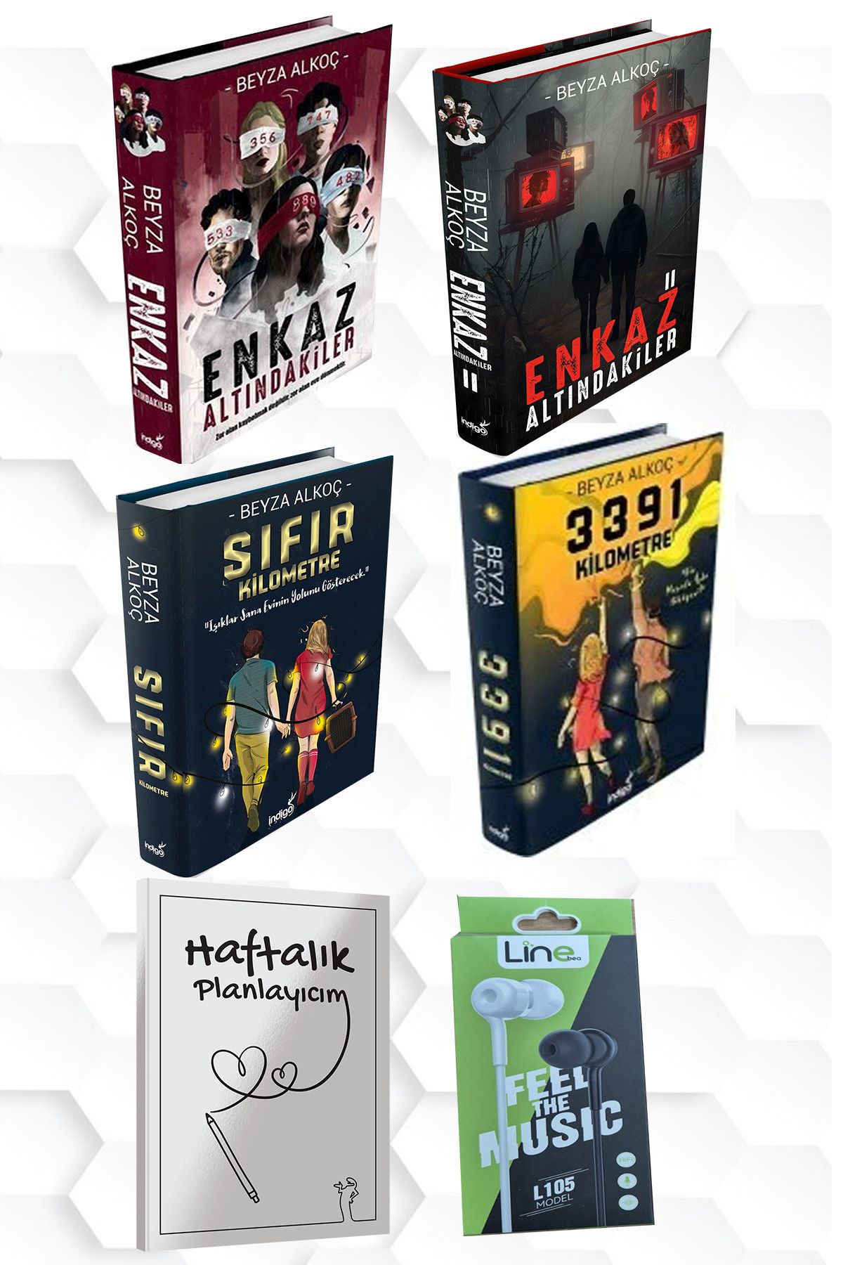 İndigo Kitap CİLTLİ-BEYZA ALKOÇ-ENKAZ ALTINDAKİLER 1 VE 2-SIFIR KM-3391 KM+HAFTALIK PLANLAYICIM VE KULAKLIK